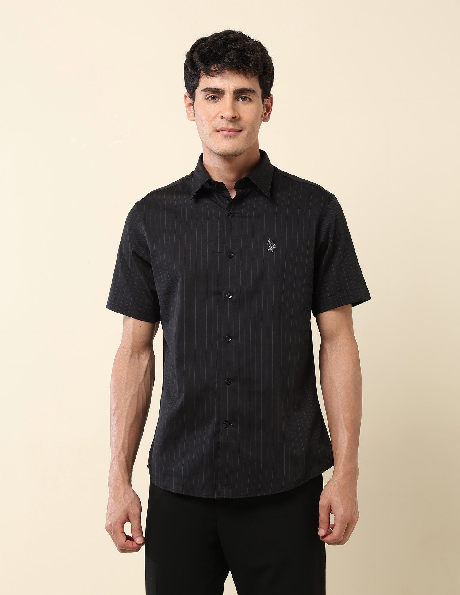 Pinstriped Tailored Fit Shirt Black - U.S. POLO ASSN. | Large