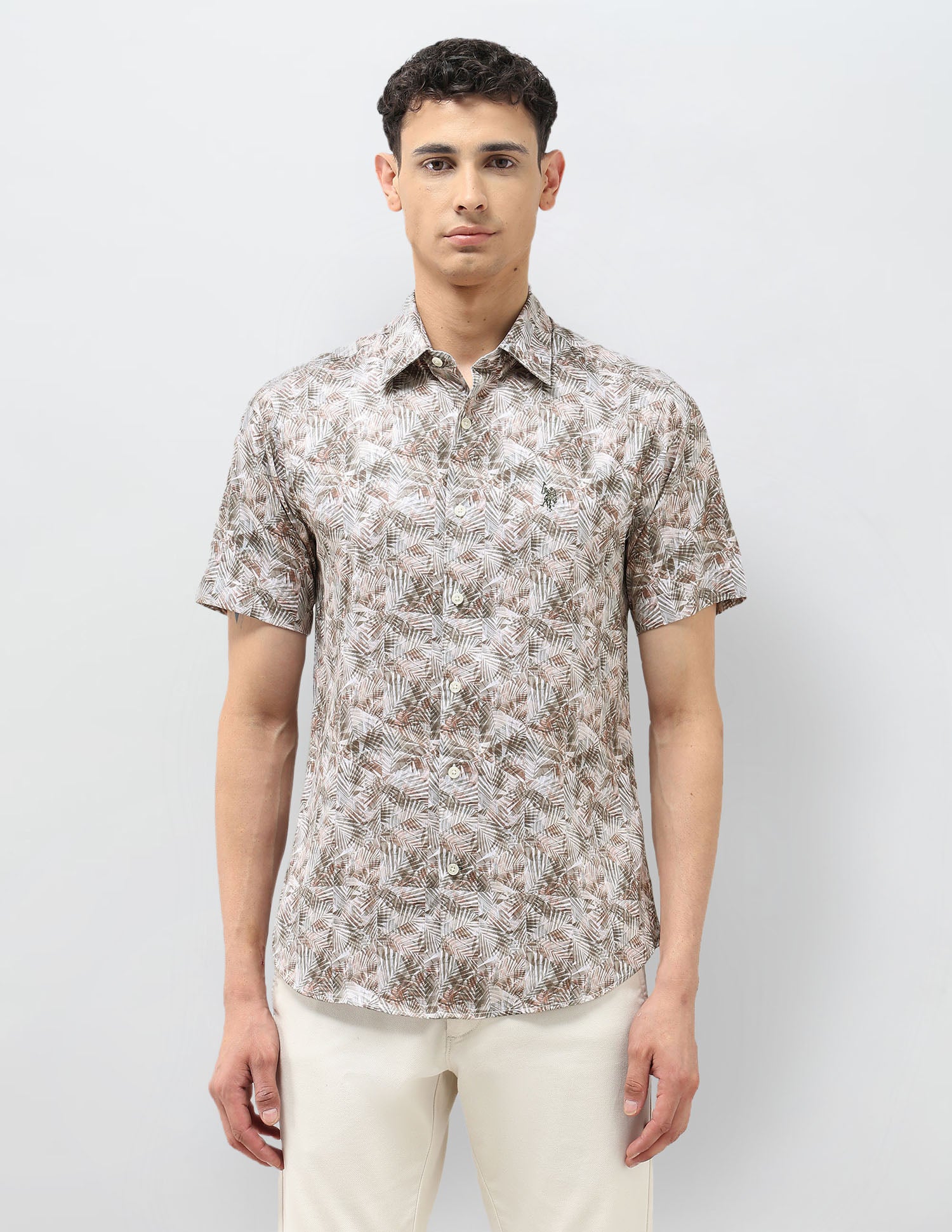 Tropical Printed Satin Shirt Green - U.S. POLO ASSN. | Large