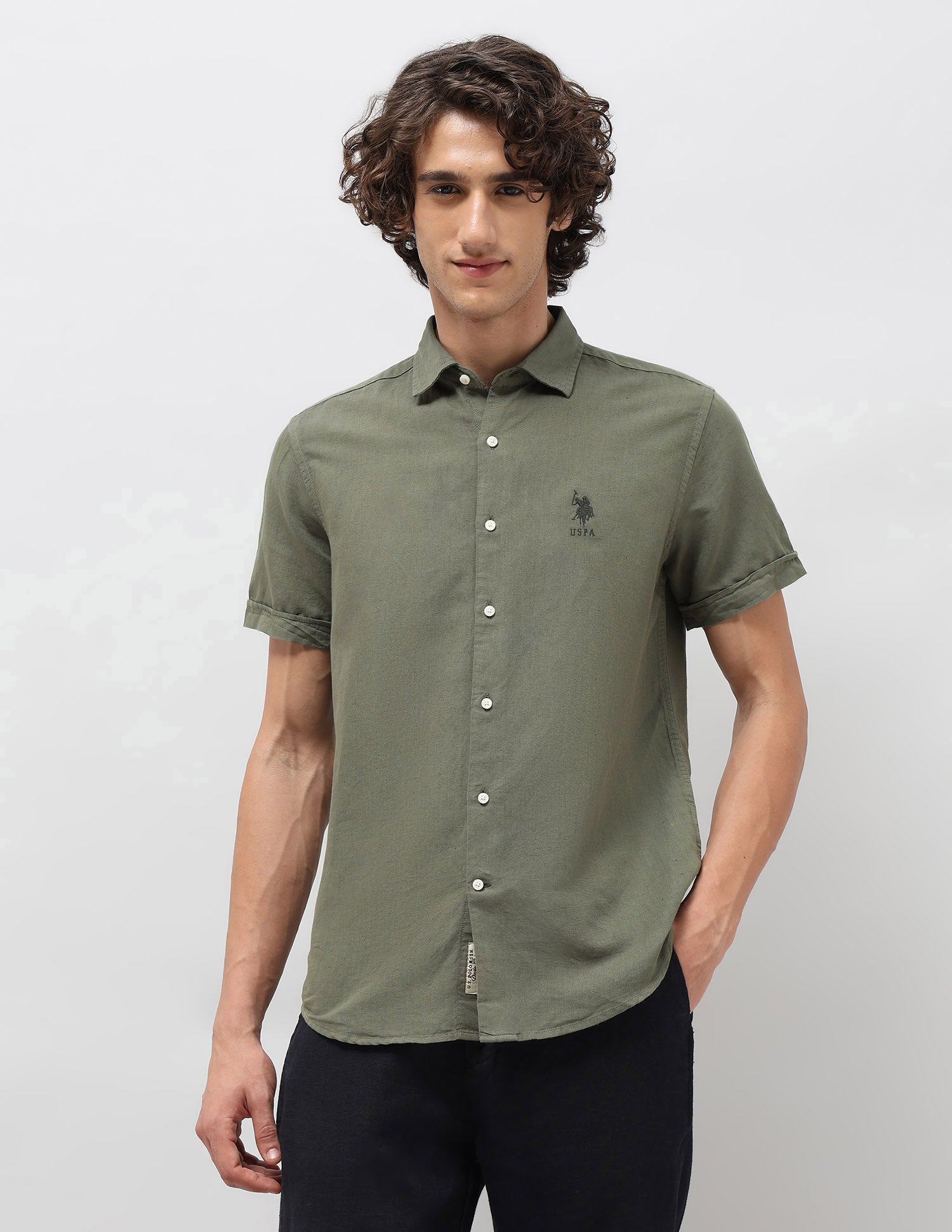 Solid Regular Fit Shirt Olive - U.S. Polo Assn. India | Large