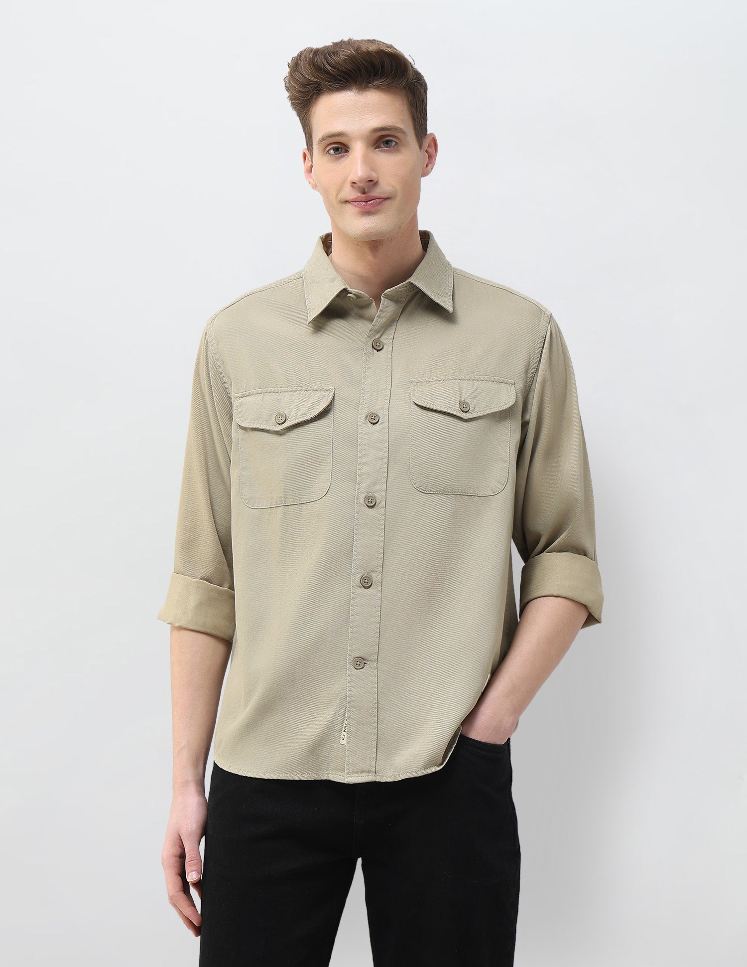 Twill Motel On The Coast Shirt Light Khaki - U.S. Polo Assn. India | Large
