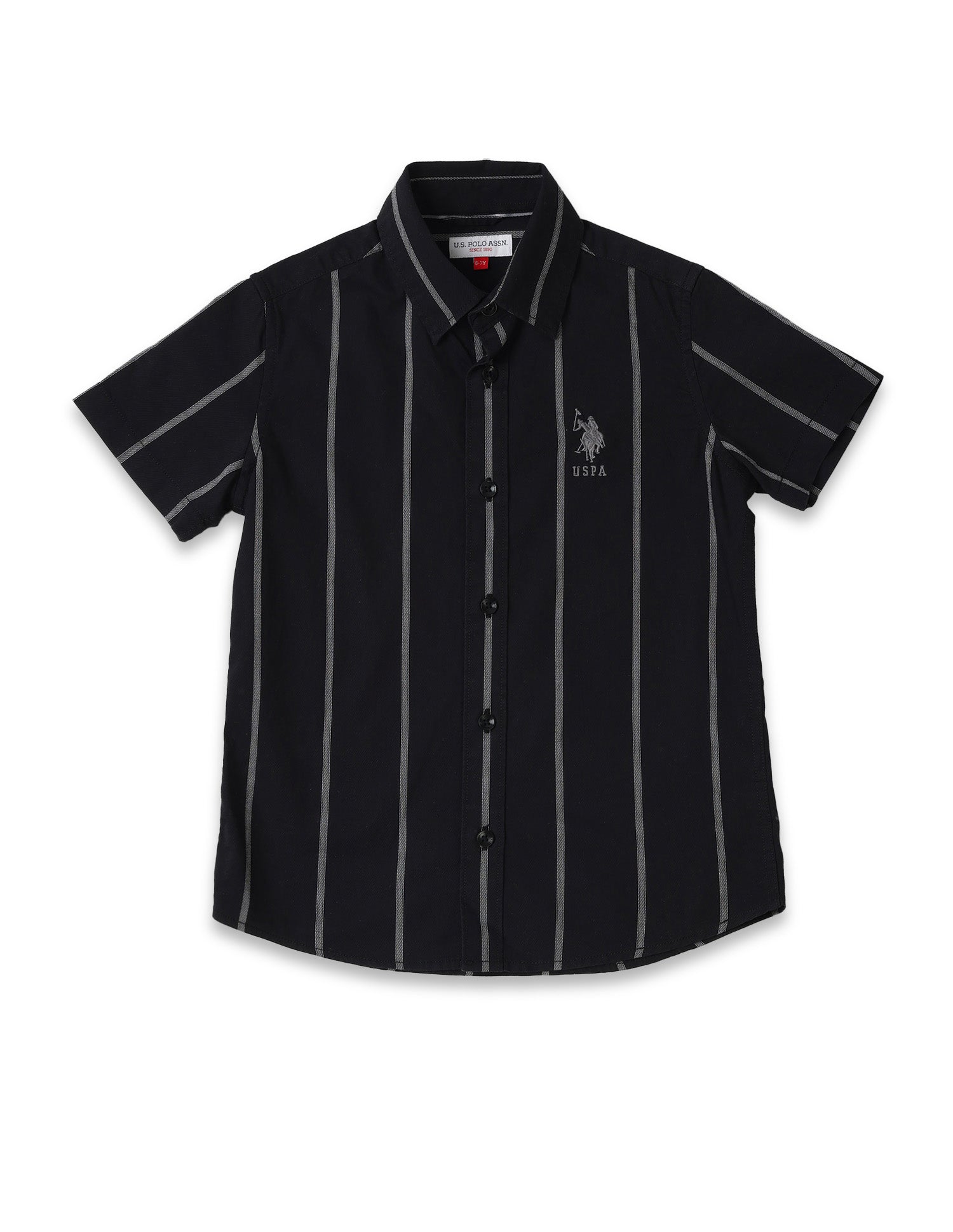 Boys Vertical Striped Regular Fit Shirt Black - U.S. POLO ASSN. | Large