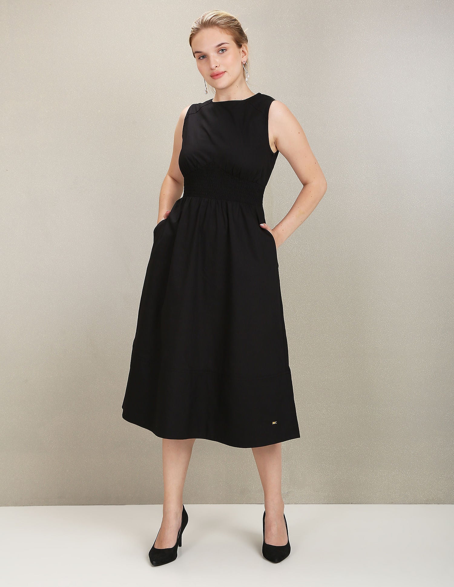 Boat Neck Cotton Fit And Flare Dress Black - U.S. POLO ASSN. | Large