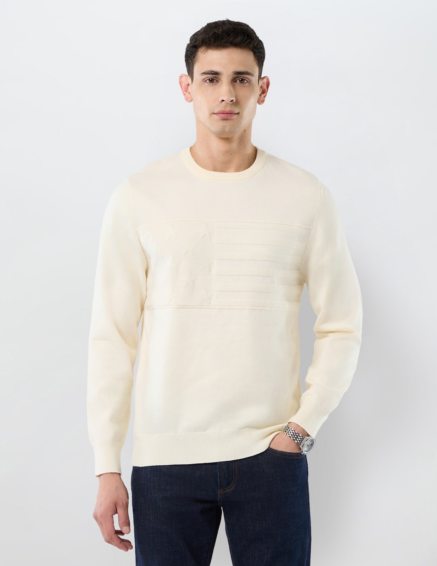 Graphic Patterned Knit Regular Fit Sweater Off White - U.S. POLO ASSN. | Large