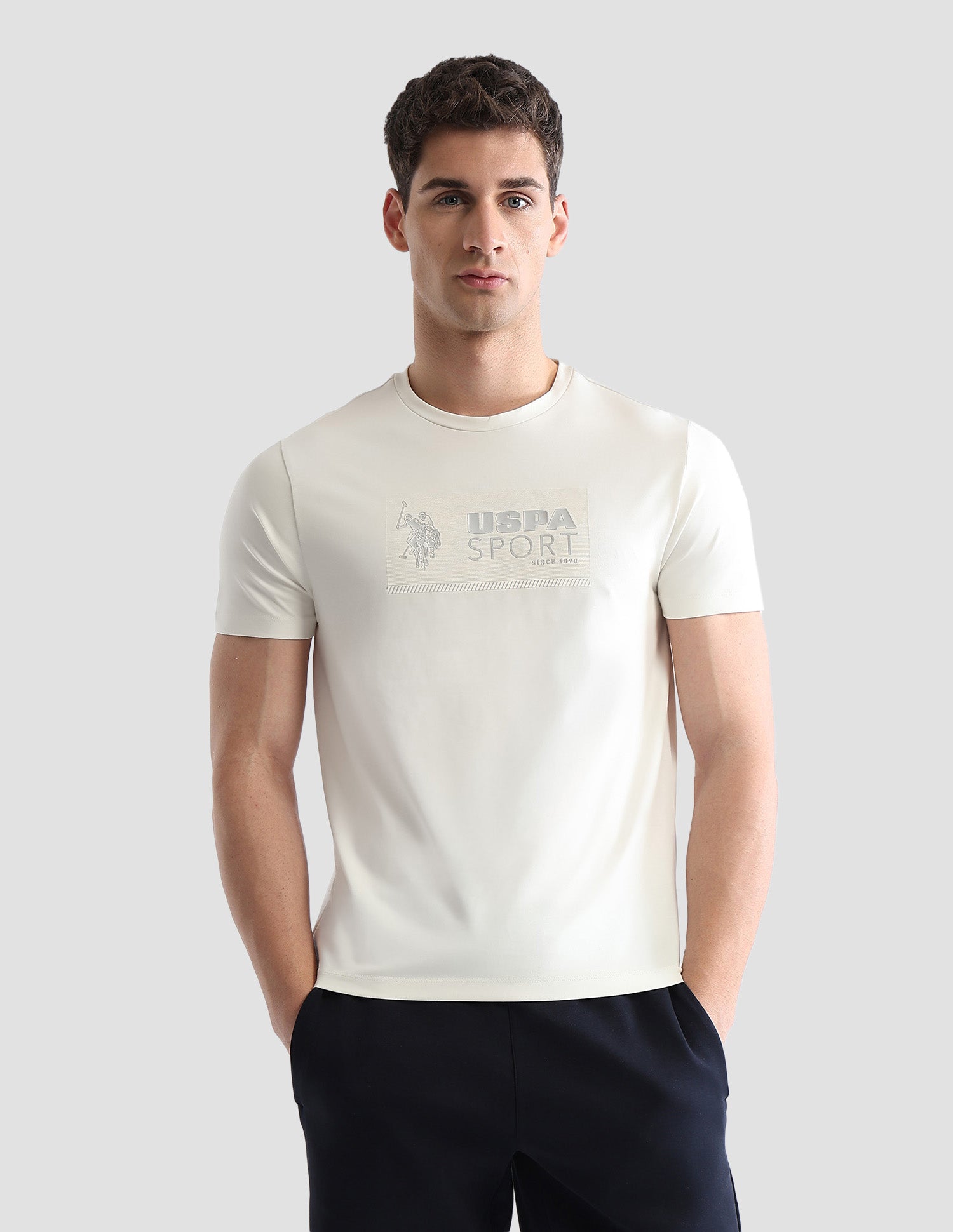Brand Embossed Regular Fit Active T-Shirt Off White - U.S. POLO ASSN. | Large