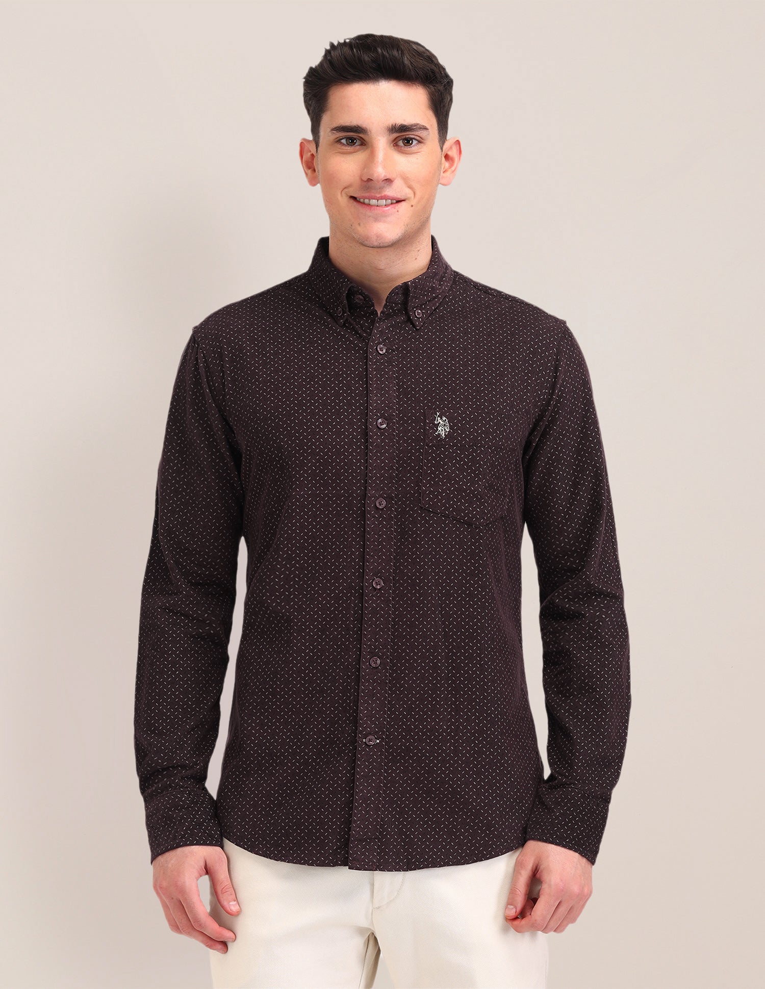 All-Over Printed Cotton Shirt Maroon - U.S. Polo Assn. India | Large