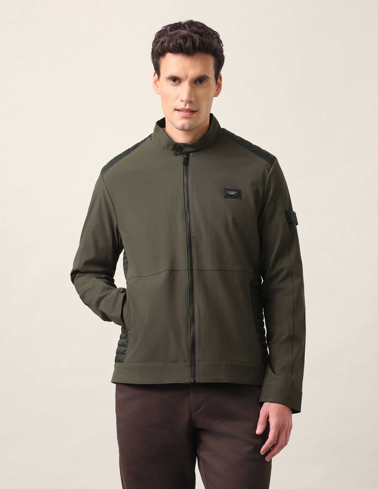 Colour Blocked Regular Fit Jacket Olive - U.S. Polo Assn. India | Large