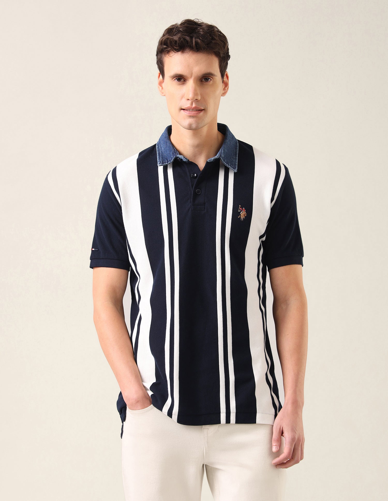 Vertical Striped Slim Fit Polo Shirt Navy - U.S. Polo Assn. India | Large
