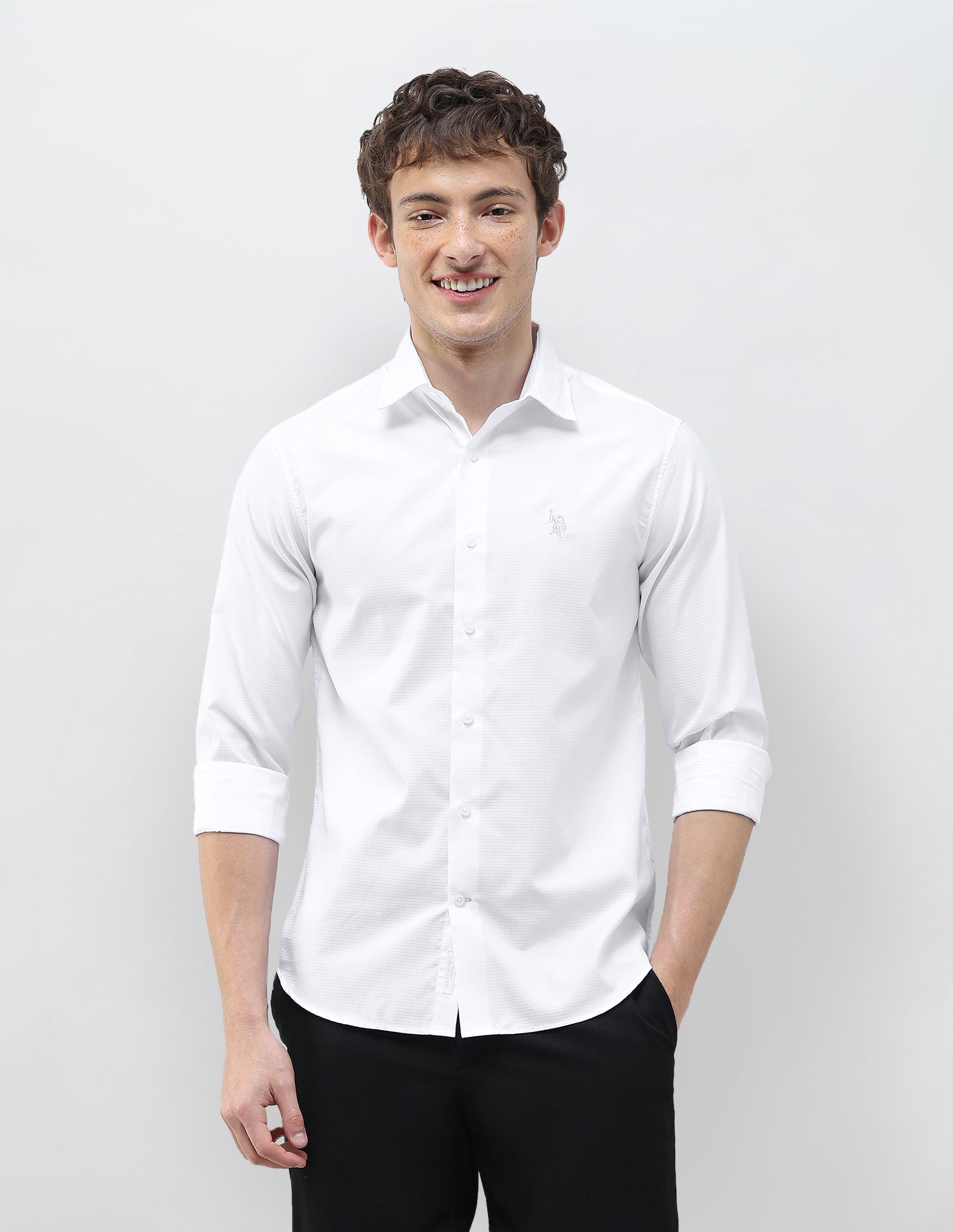 Textured Regular Fit Shirt White - U.S. Polo Assn. India | Large