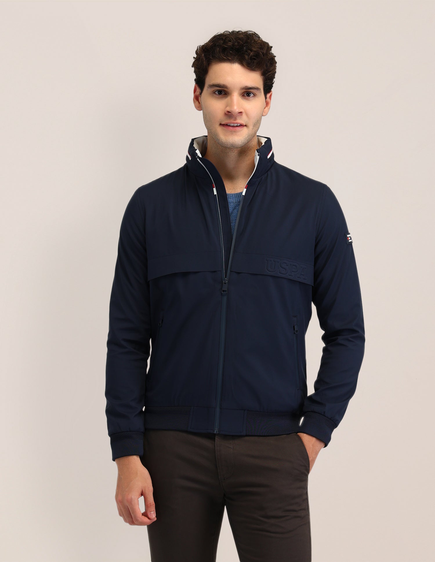 Solid Regular Fit Jacket Navy - U.S. Polo Assn. India | Large