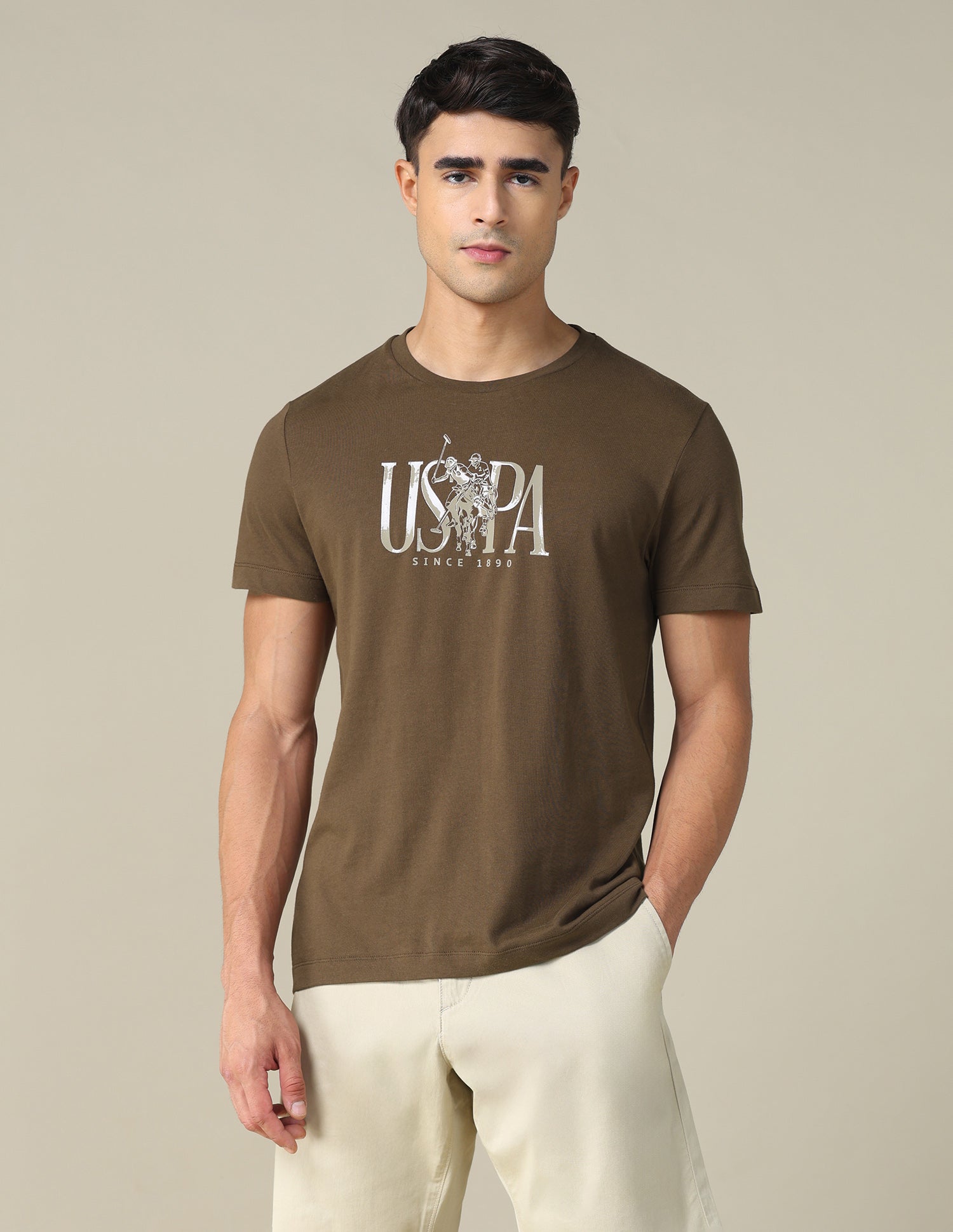 Brand Printed Regular Fit T-shirt Brown - U.S. POLO ASSN. | Large