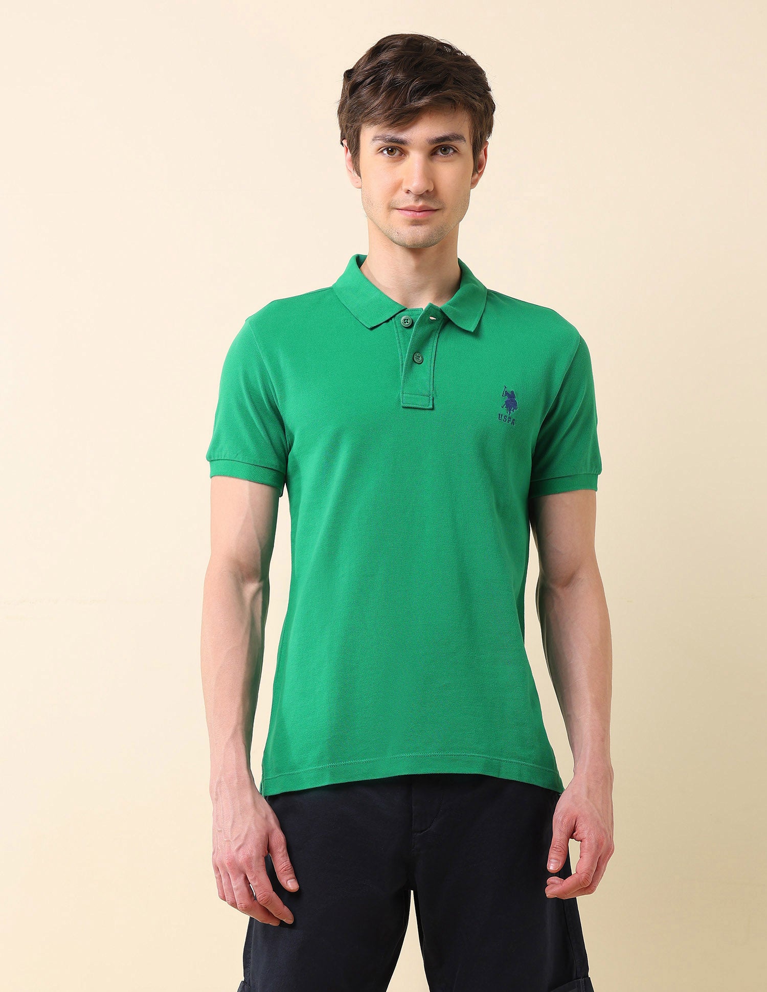Solid Slim Fit Classic Polo Shirt Medium Green - U.S. Polo Assn. India | Large