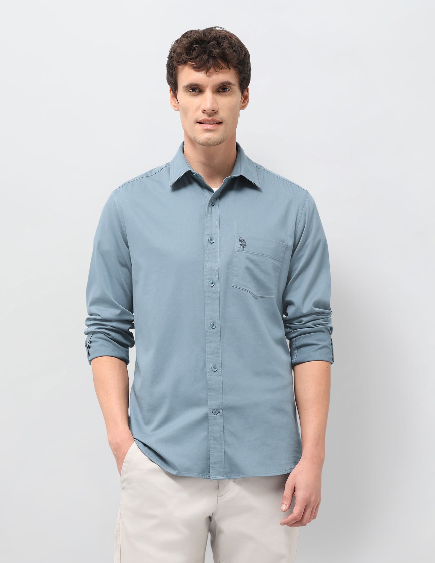 Solid Tailored Fit Shirt Blue - U.S. Polo Assn. India | Large