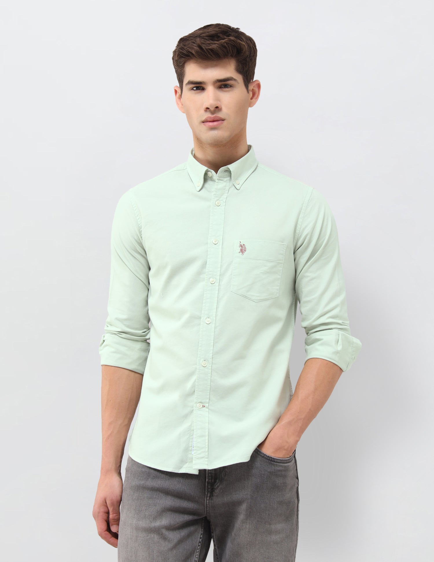 Oxford Tailored Fit Shirt Green - U.S. Polo Assn. India | Large