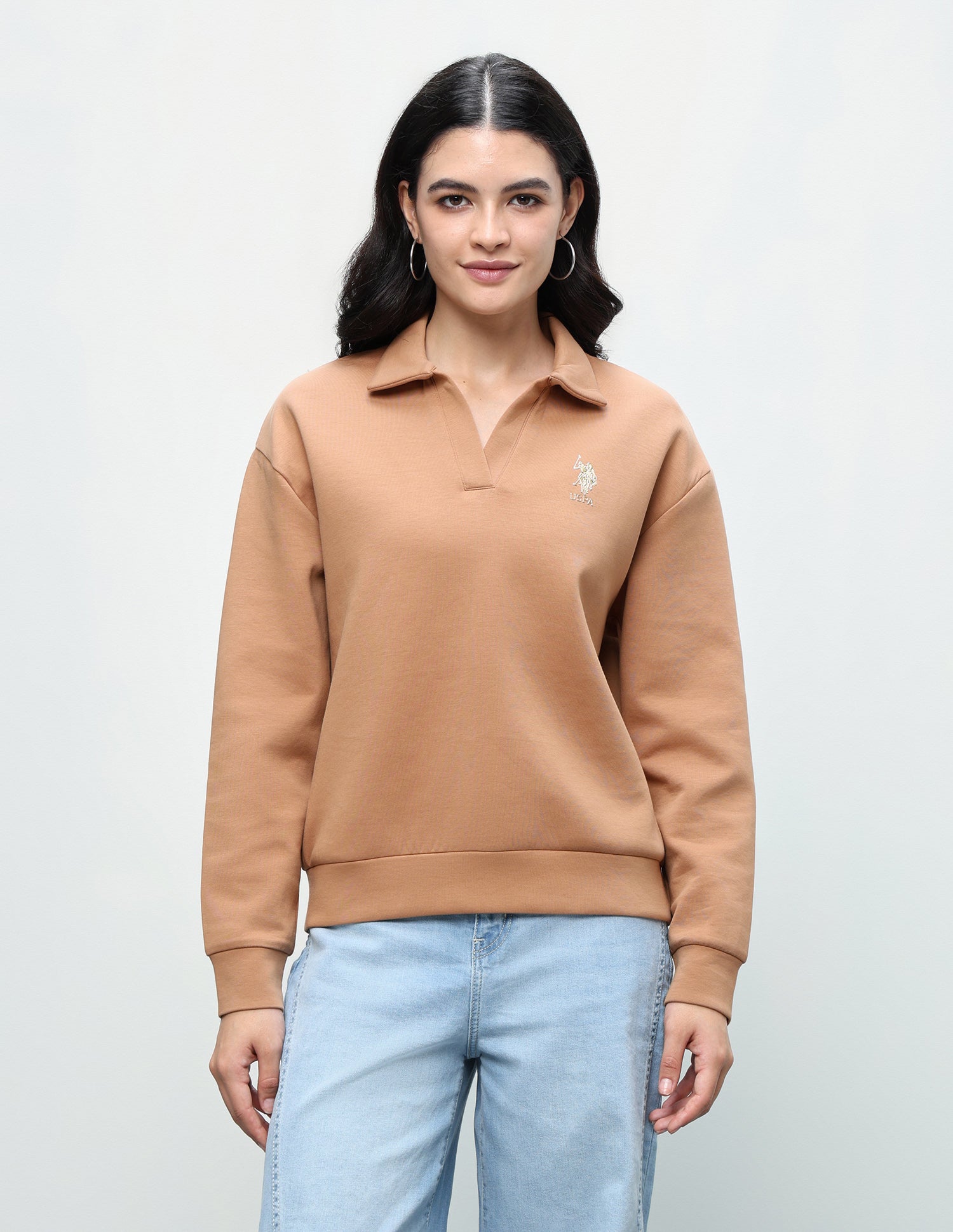 Solid Relaxed Fit Sweatshirt Brown - U.S. Polo Assn. India | Large