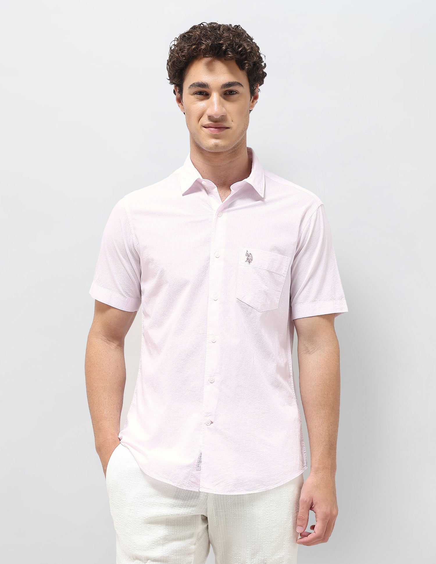 Pinstriped Seersucker Shirt Pink - U.S. Polo Assn. India | Large