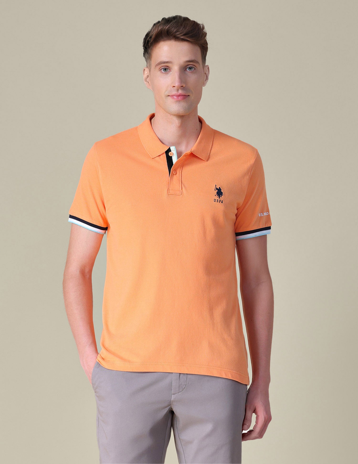 Solid Regular Fit Polo Shirt Light Orange - U.S. POLO ASSN. | Large