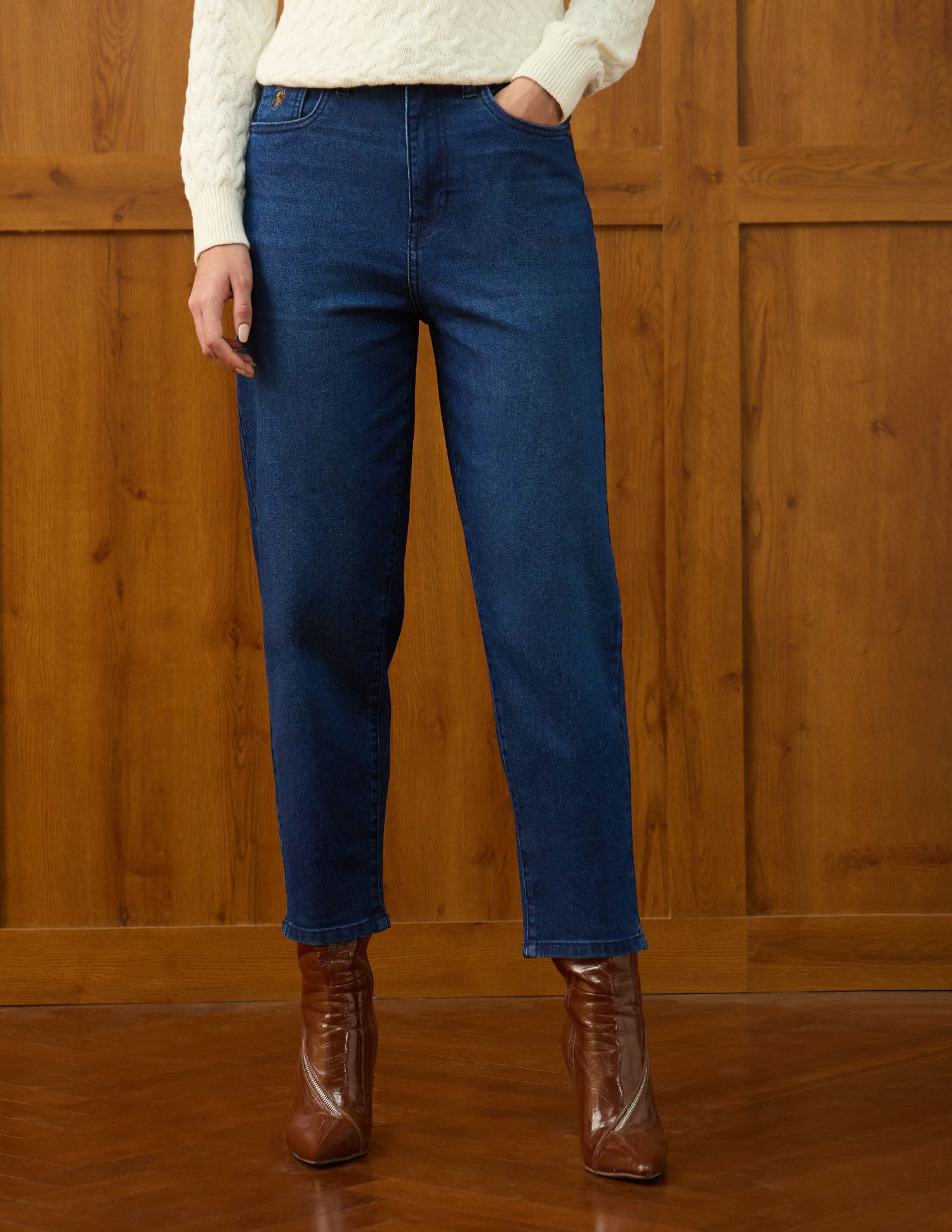 High Rise Carrot Fit Jeans Blue - U.S. POLO ASSN. | Large