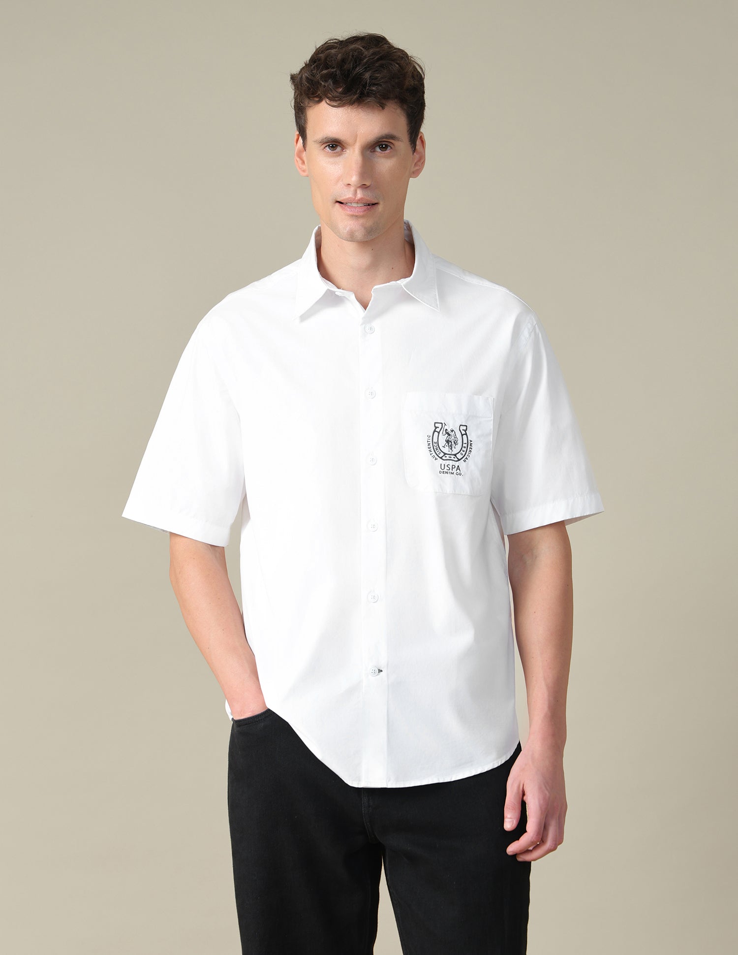 Brand Embroidered Regular Fit Shirt White - U.S. Polo Assn. India | Large