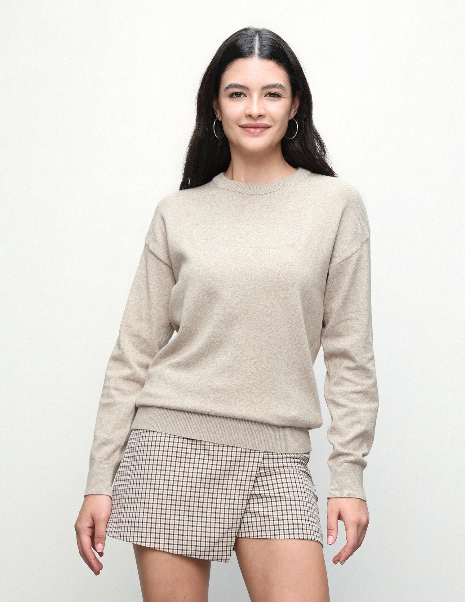 Brand Embroidered Regular Fit Sweater Beige - U.S. Polo Assn. India | Large
