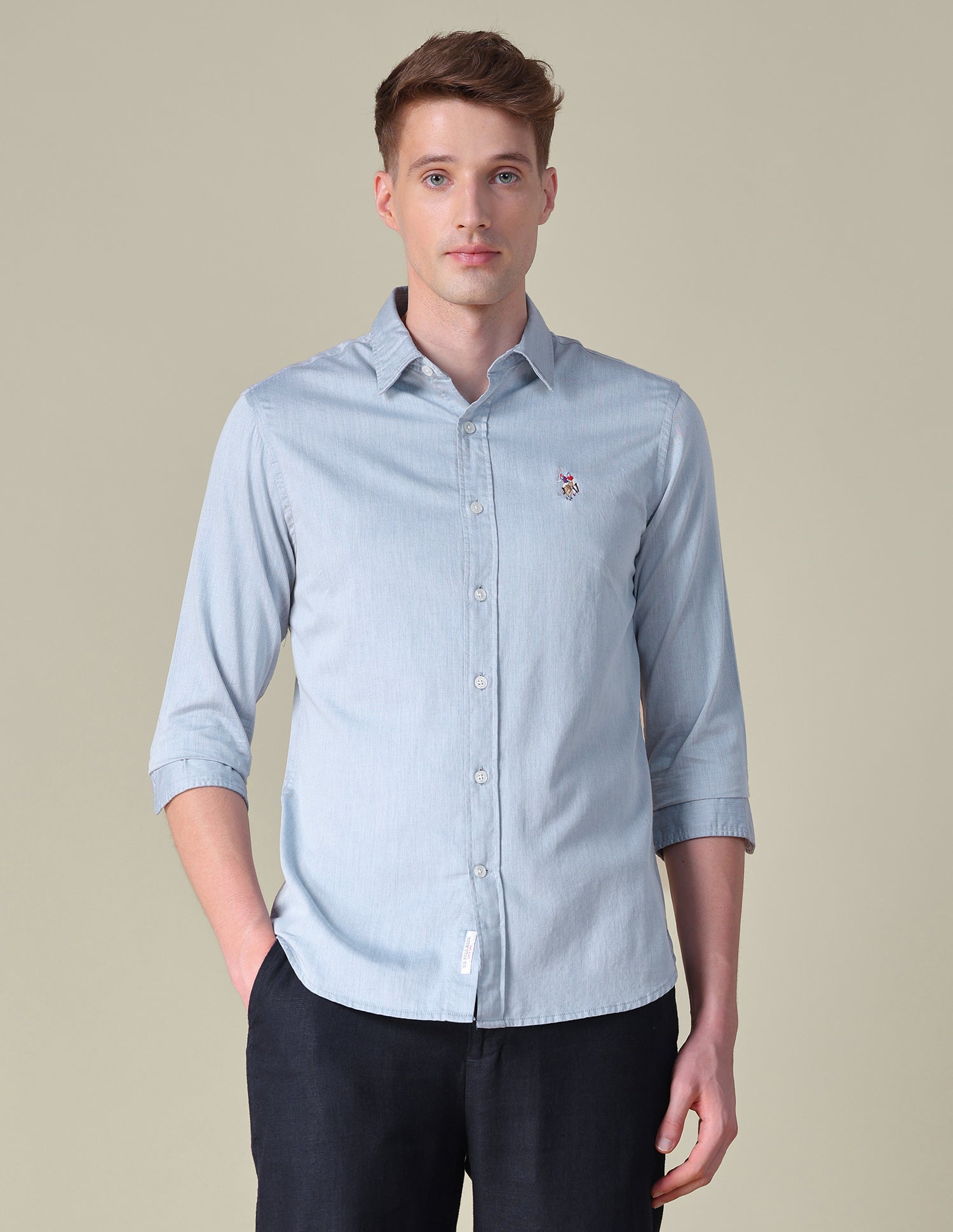 Twill Tailored Fit Shirt Blue - U.S. POLO ASSN. | Large