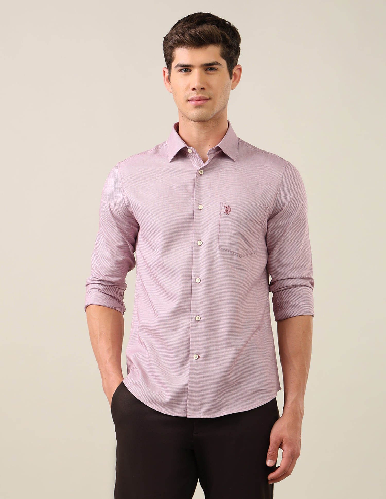 Textured Tailored Fit Shirt Pink - U.S. Polo Assn. India | Large