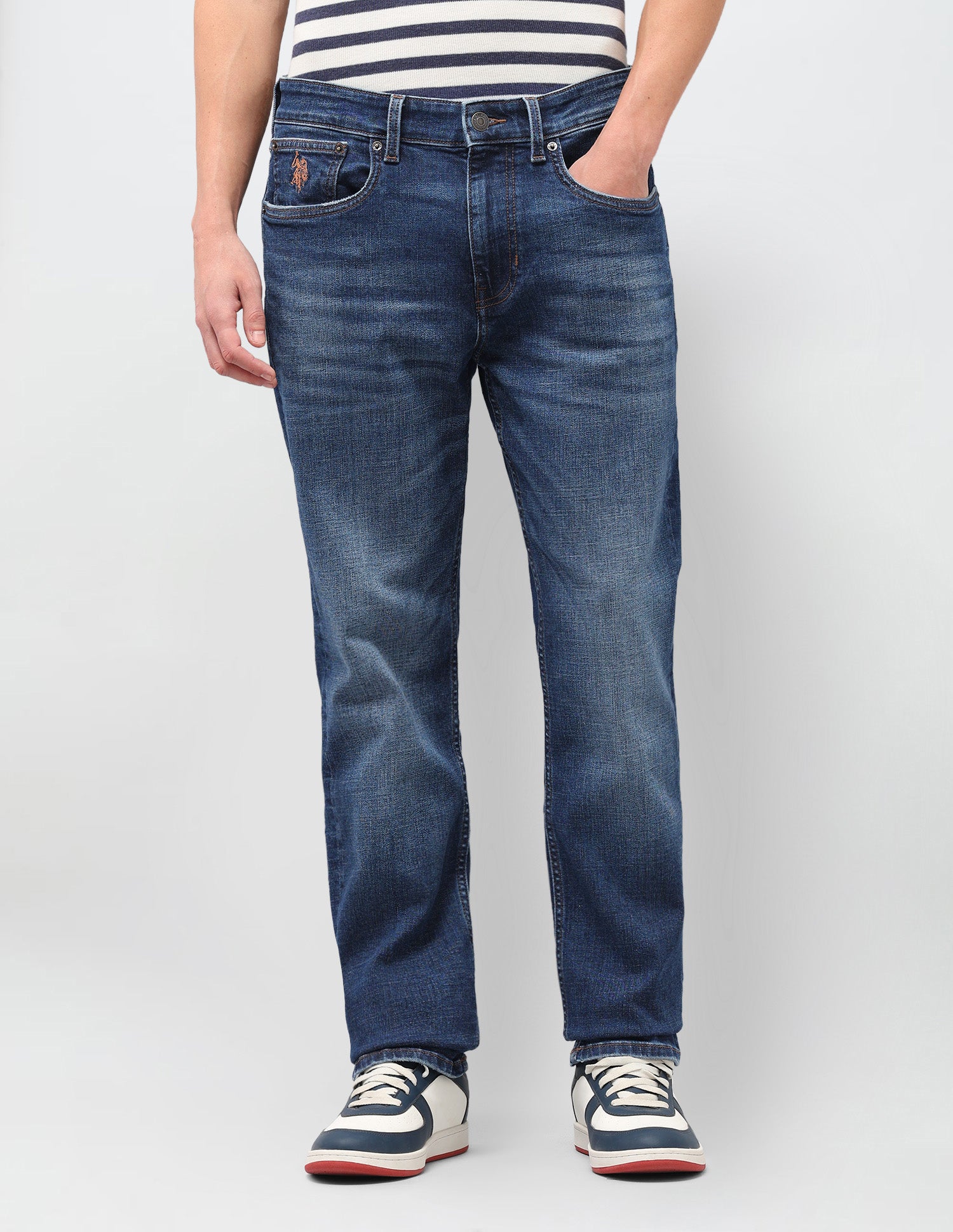 Harold Slim Straight Fit Blue Jeans Mid Blue - U.S. Polo Assn. India | Large