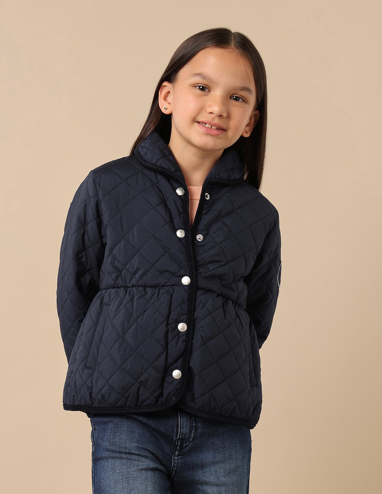 Girls Diamond Quilted Solid Jacket Navy - U.S. POLO ASSN. | Large