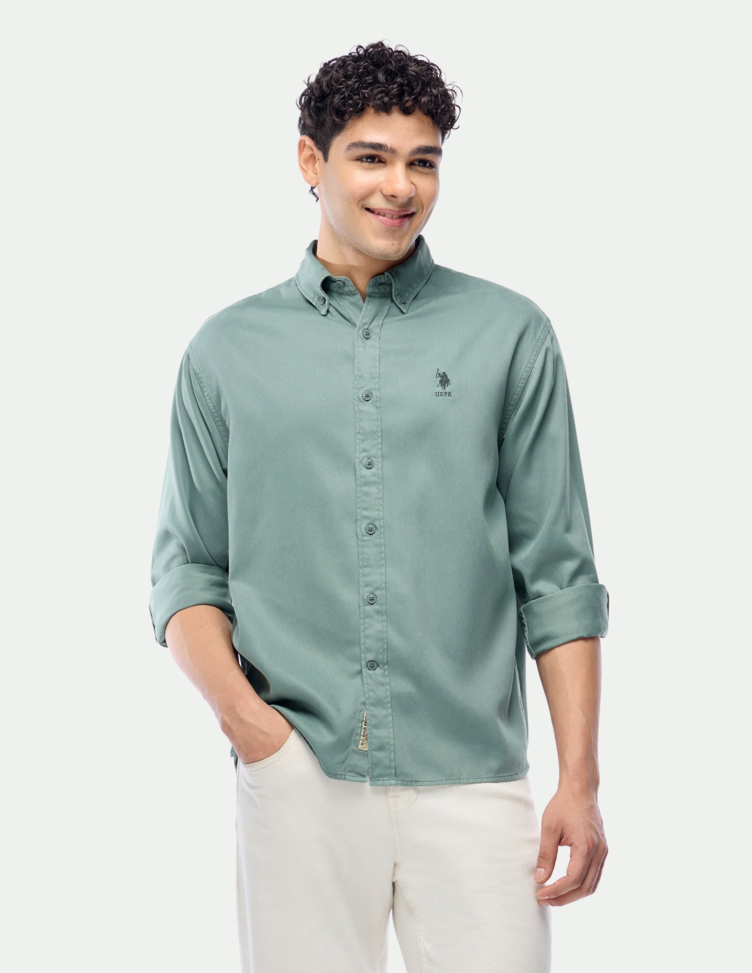 Dobby Relaxed Fit Shirt Green - U.S. Polo Assn. India | Large