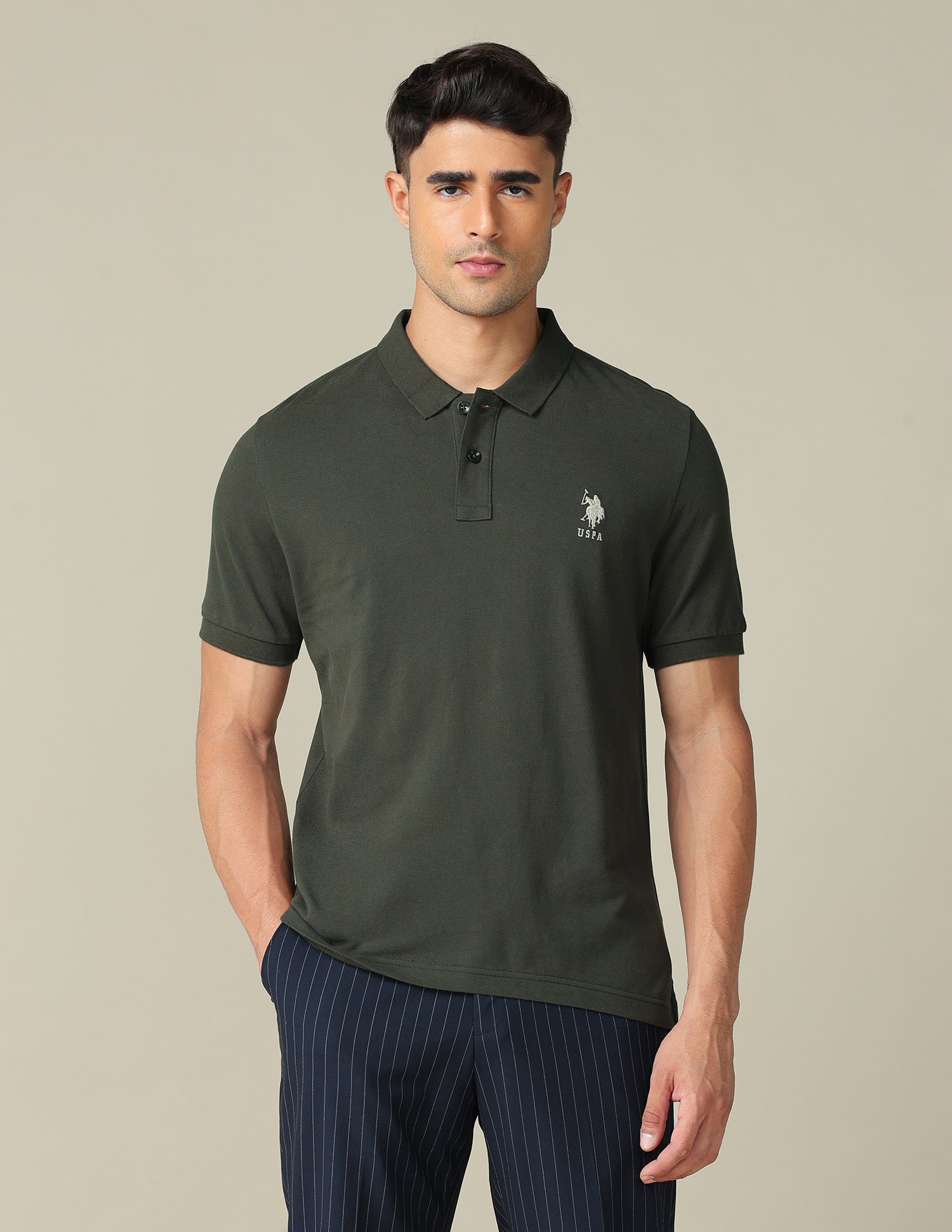 Muscle Fit Typographic Printed Polo Shirt Olive - U.S. POLO ASSN. | Large