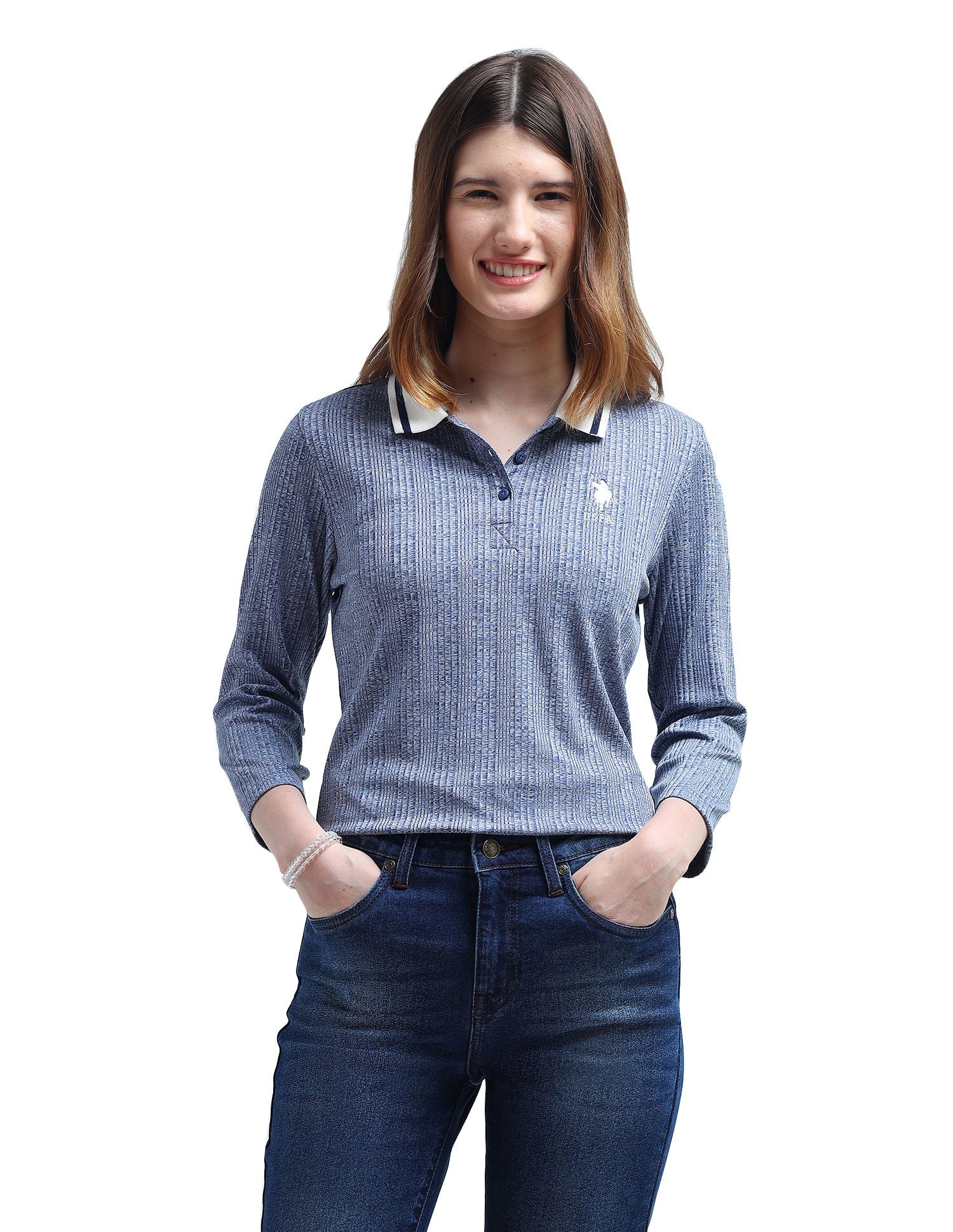 Contrast Collar Textured Polo Shirt Blue - U.S. POLO ASSN. | Large