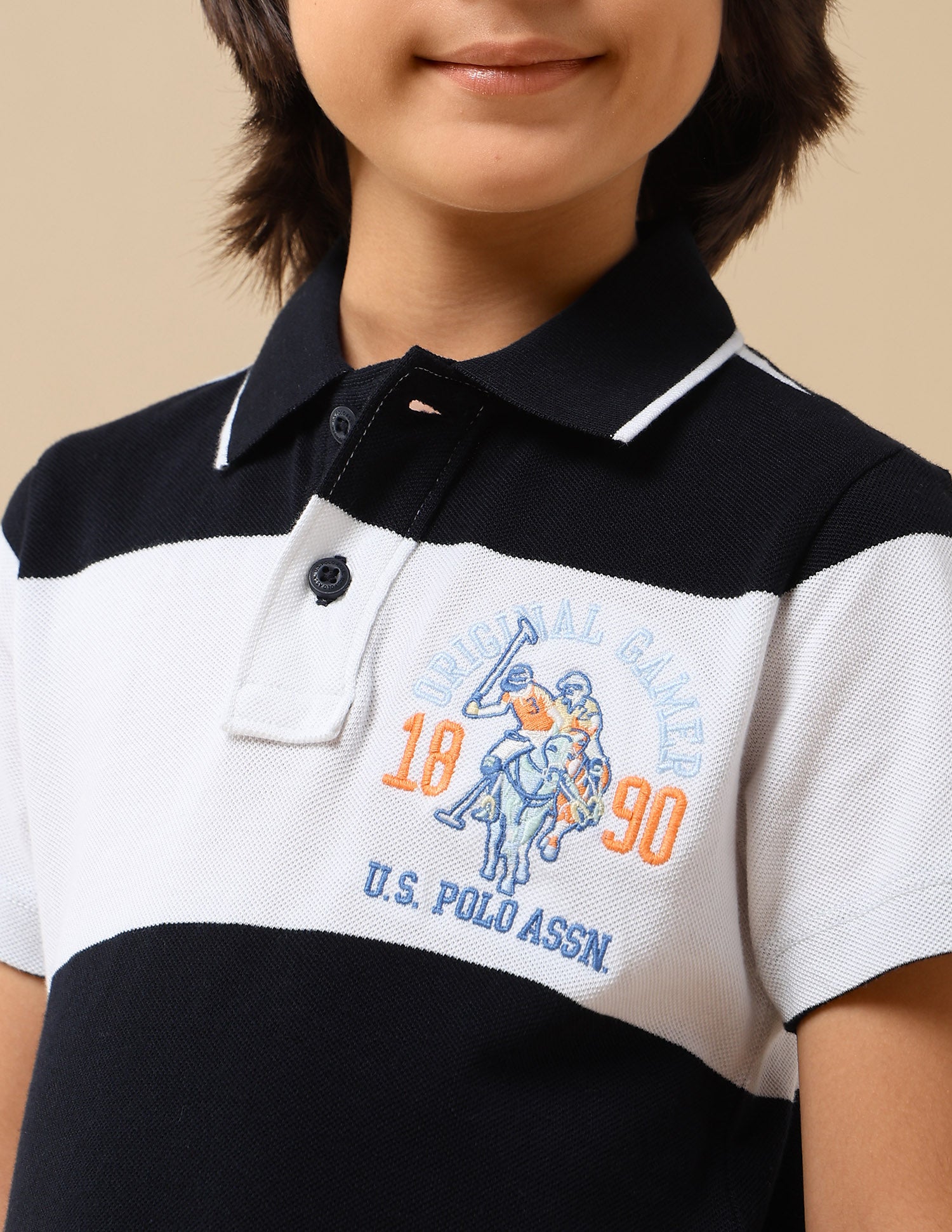 Boys Horizontal Striped Regular Fit Polo Shirt Navy - U.S. POLO ASSN. | Large