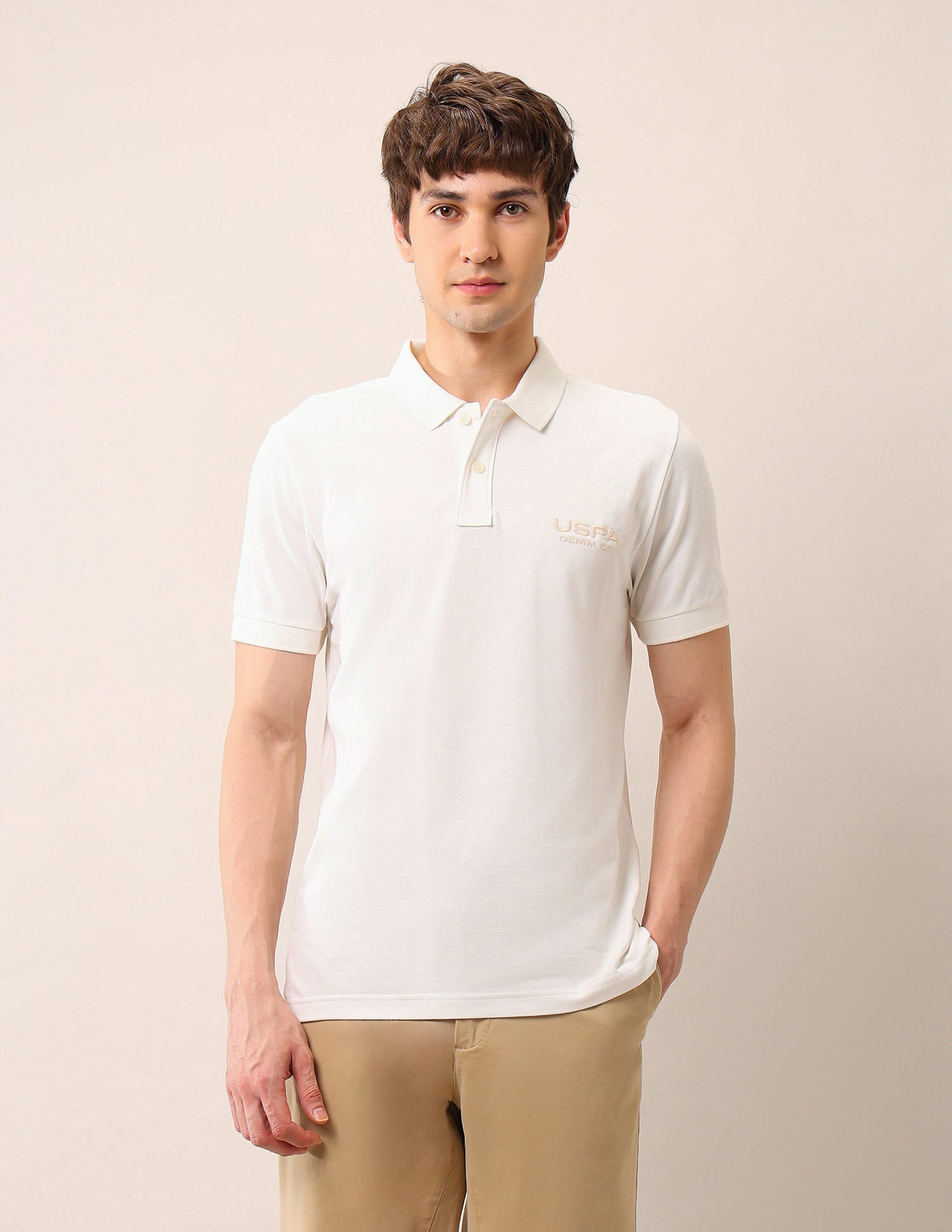 Brand Embroidered Muscle Fit Polo Shirt Ivory - U.S. Polo Assn. India | Large