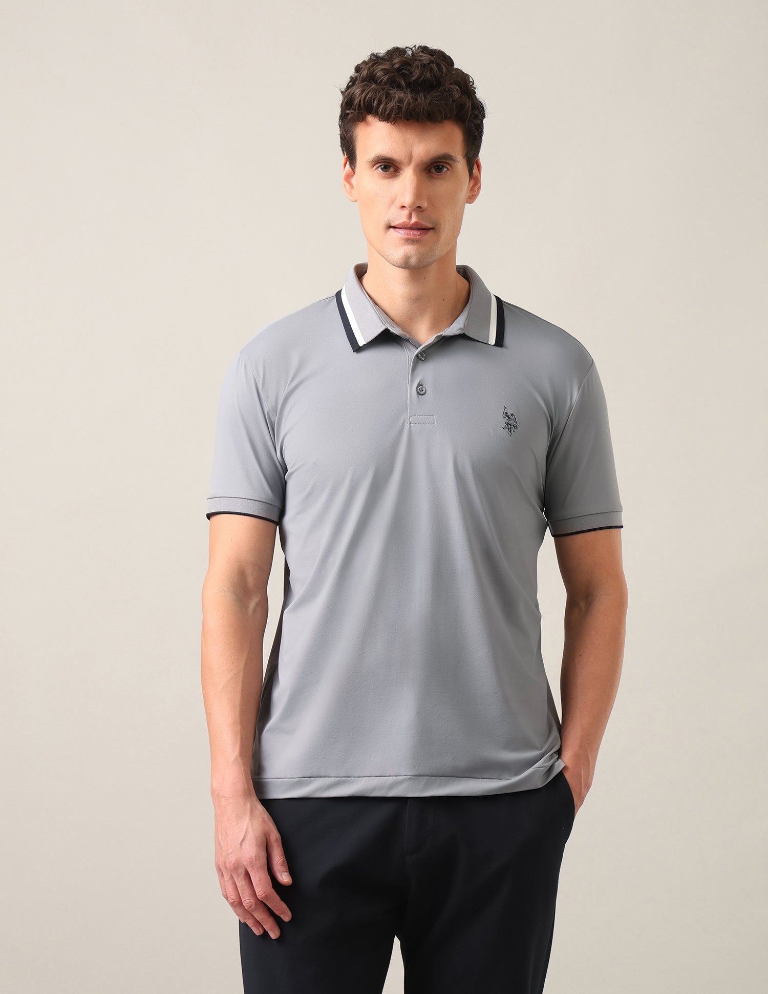 Solid Slim Fit Polo Shirt Grey - U.S. Polo Assn. India | Large
