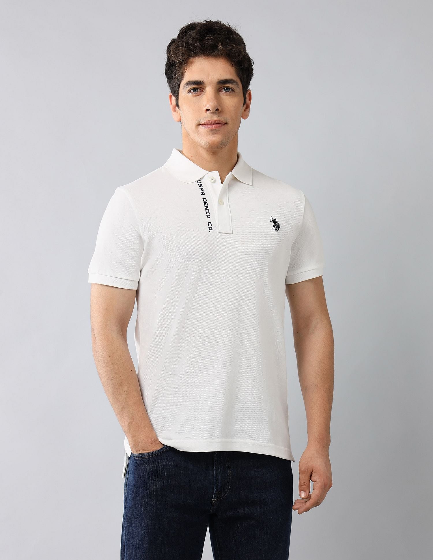 Brand Printed Muscle Fit Polo Shirt Ivory - U.S. POLO ASSN. | Large