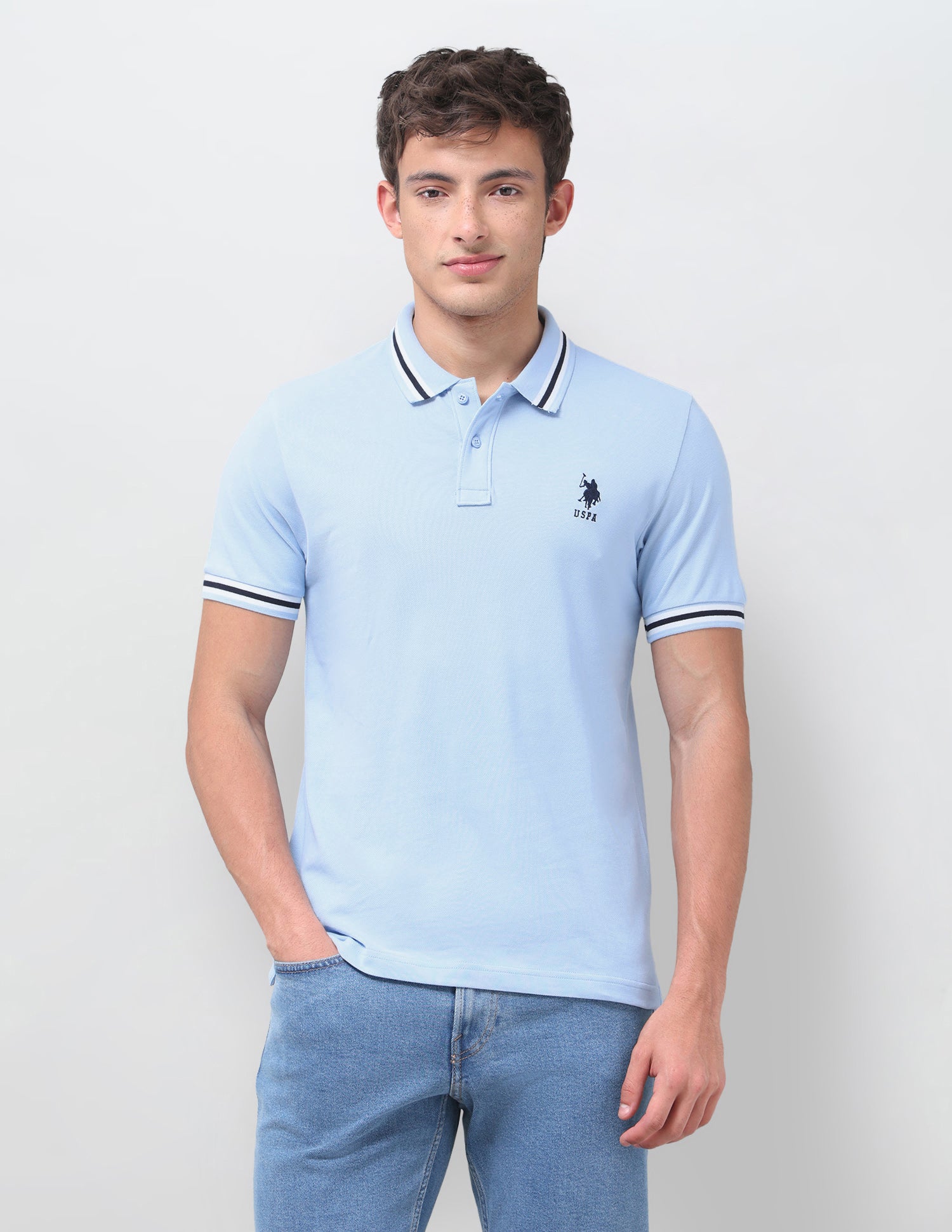 Solid Regular Fit Polo Shirt Light Blue - U.S. Polo Assn. India | Large