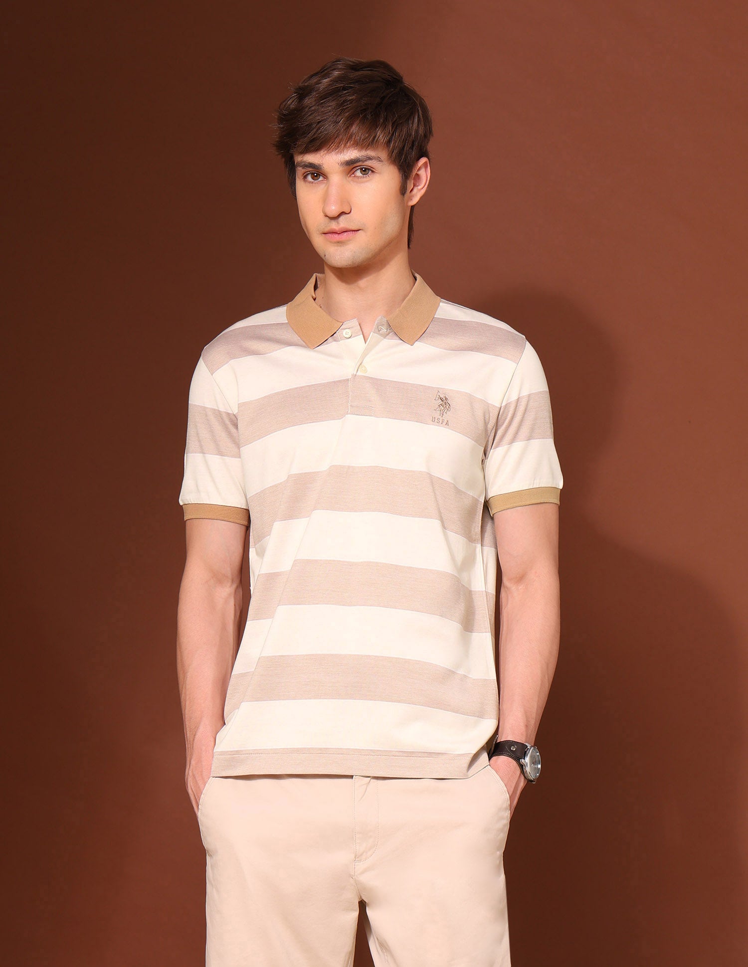 Pure Cotton Working Holiday Polo Shirt Beige - U.S. Polo Assn. India | Large