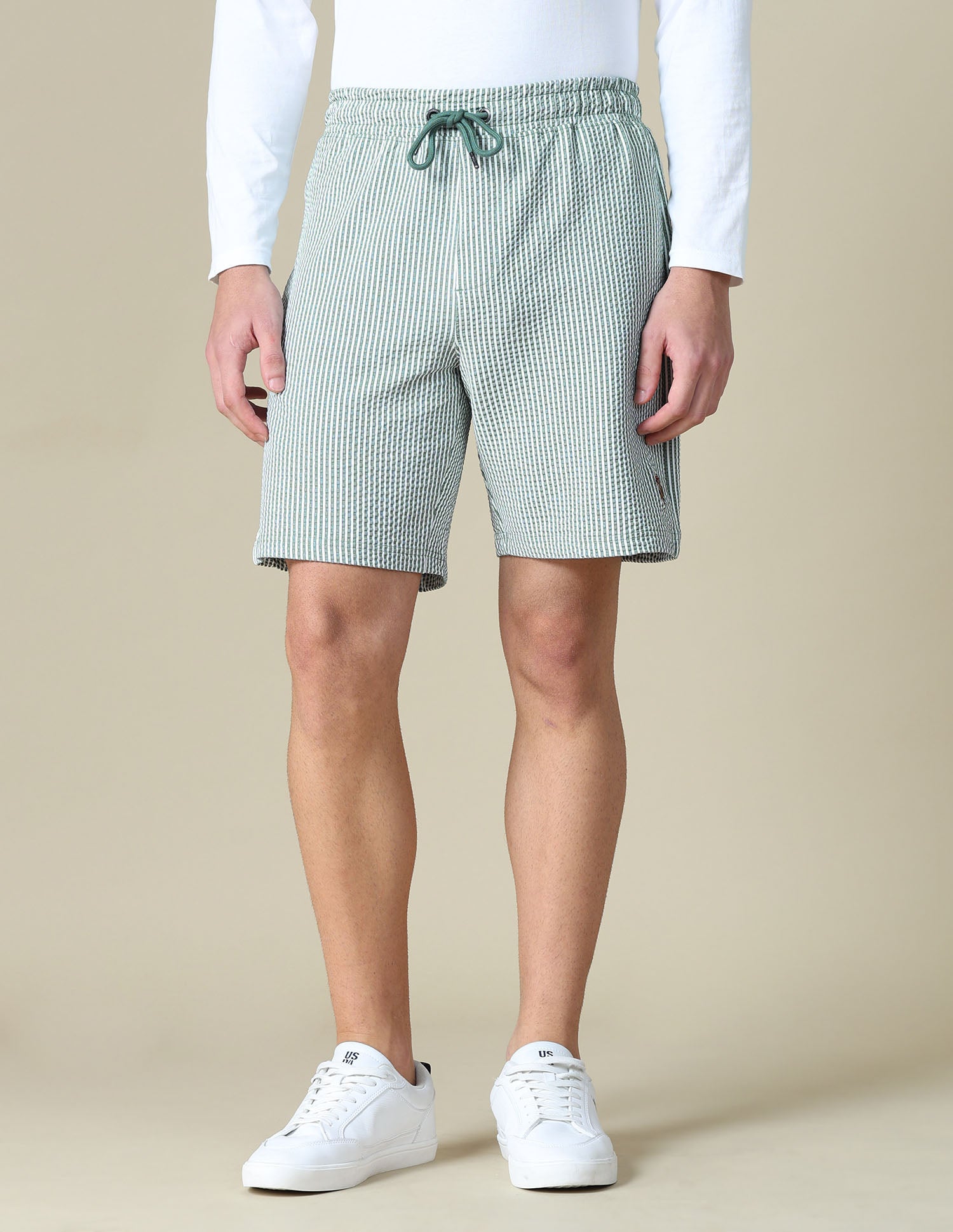 Vertical Striped Seersucker Shorts Green - U.S. Polo Assn. India | Large