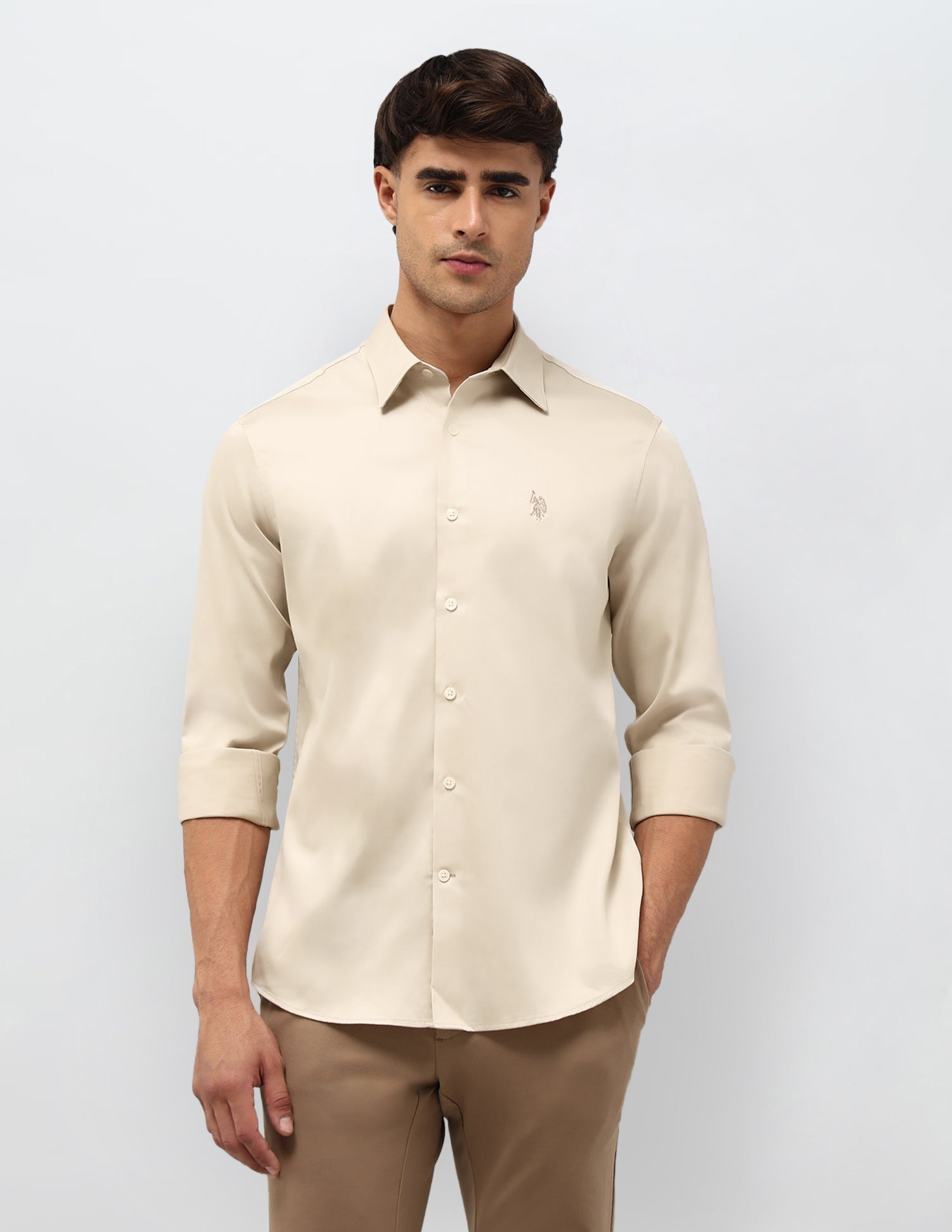 Satin Solid Shirt Beige - U.S. POLO ASSN. | Large