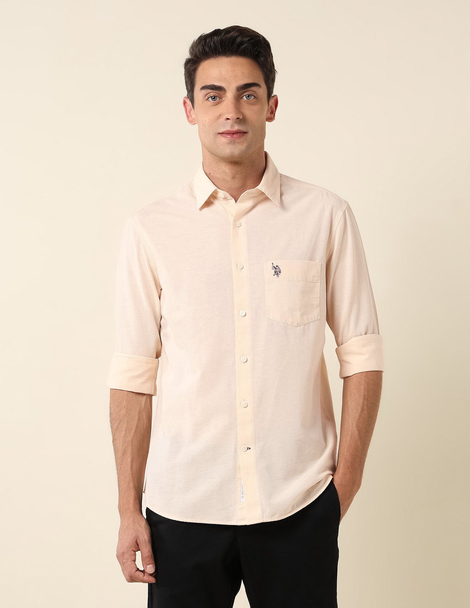Pure Cotton Twill Shirt Cream - U.S. Polo Assn. India | Large