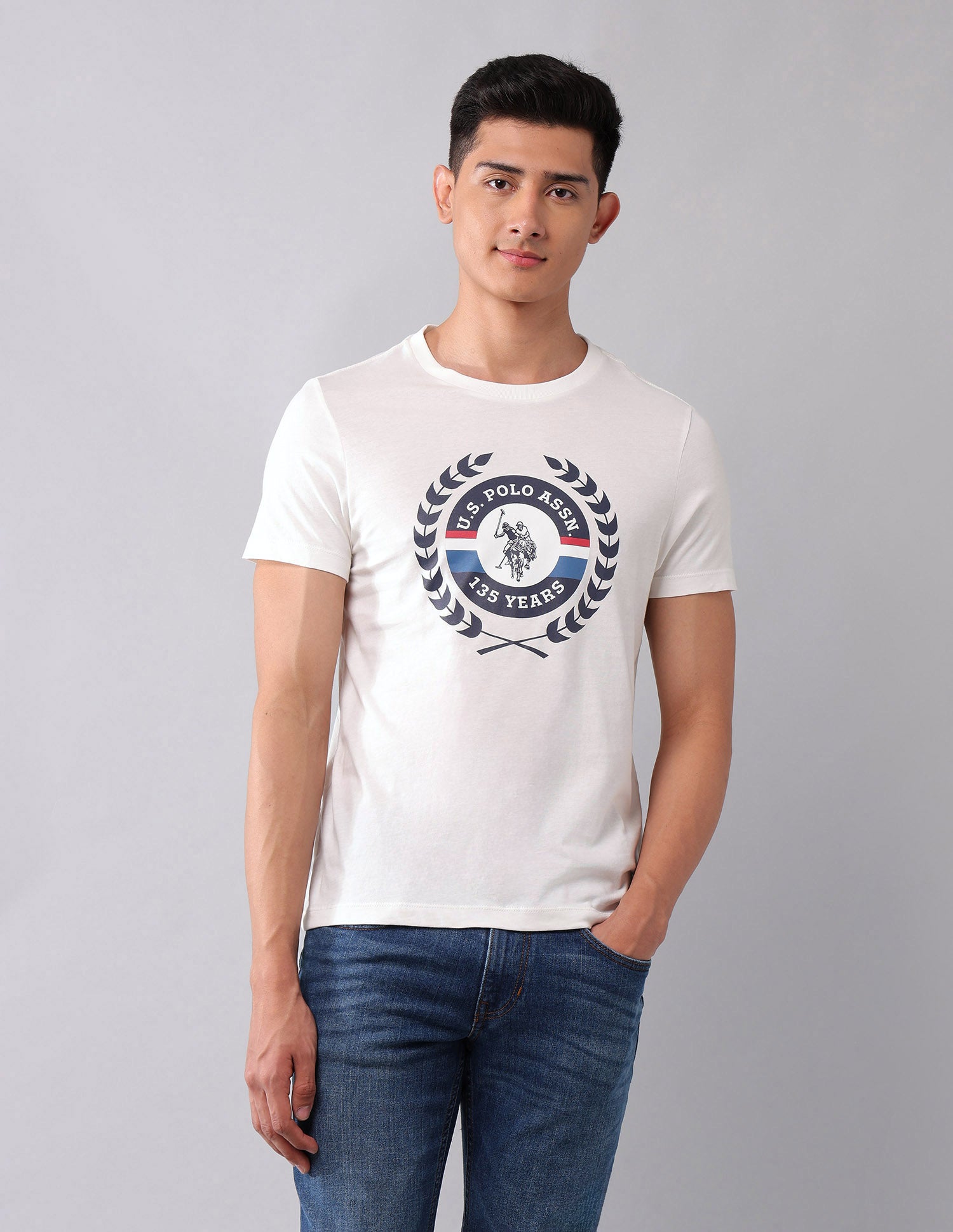 Pure Cotton Brand Printed T-Shirt Ivory - U.S. Polo Assn. India | Large