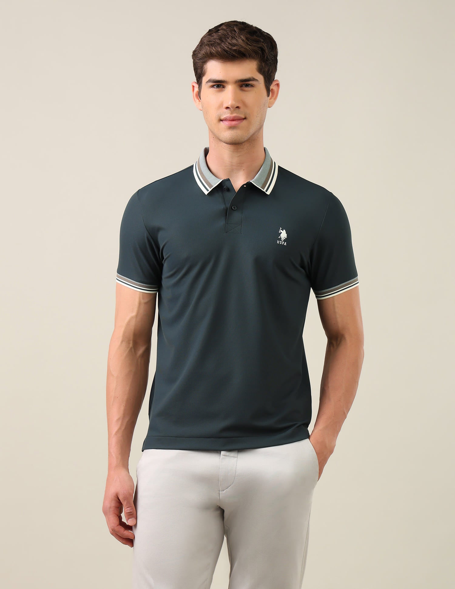 Solid Slim Fit Polo Shirt Green - U.S. Polo Assn. India | Large