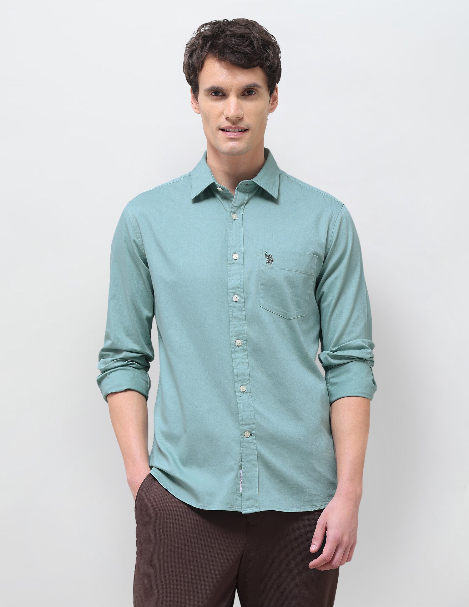 Solid Tailored Fit Shirt Green - U.S. Polo Assn. India | Large