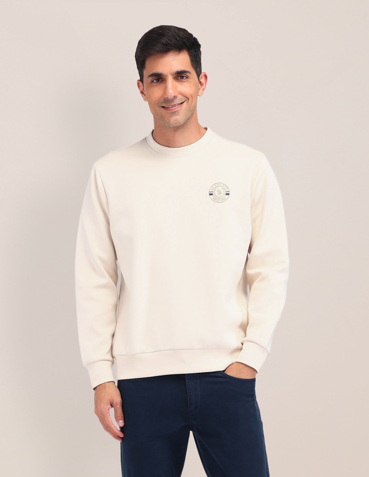Solid Regular Fit Sweatshirt Beige - U.S. Polo Assn. India | Large