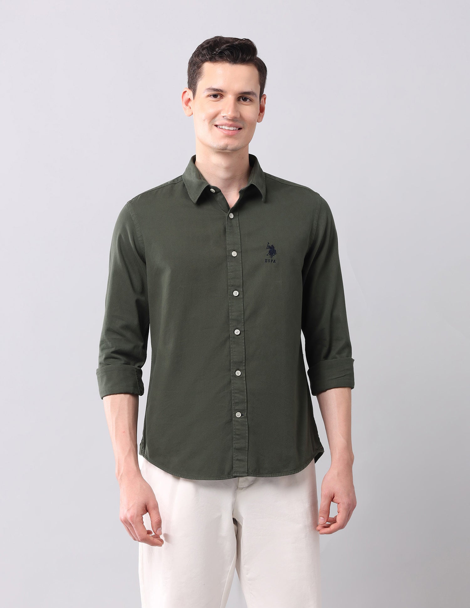 Solid Slim Fit Shirt Olive - U.S. POLO ASSN. | Large