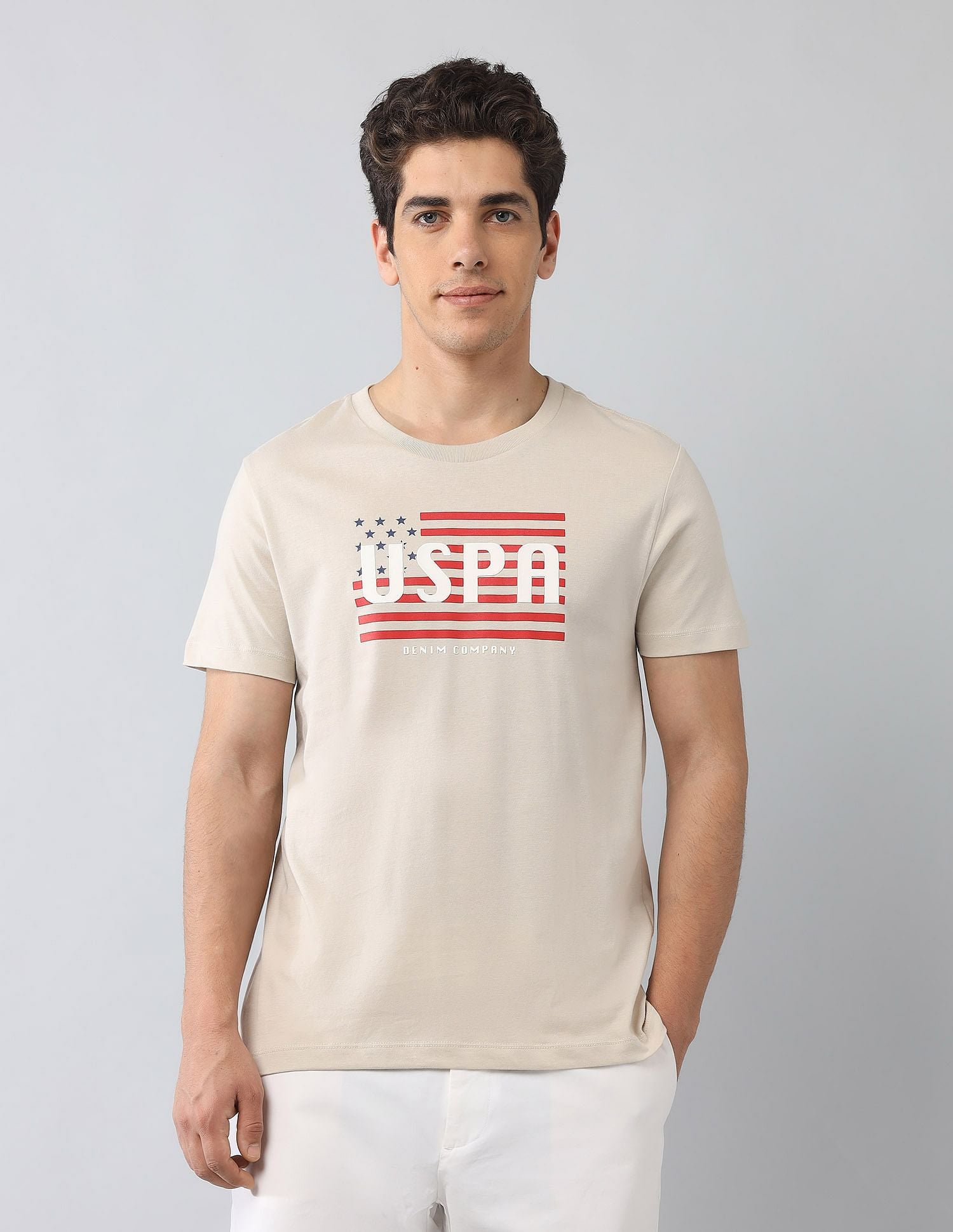 Muscle Fit Brand Printed T-Shirt Beige - U.S. Polo Assn. India | Large