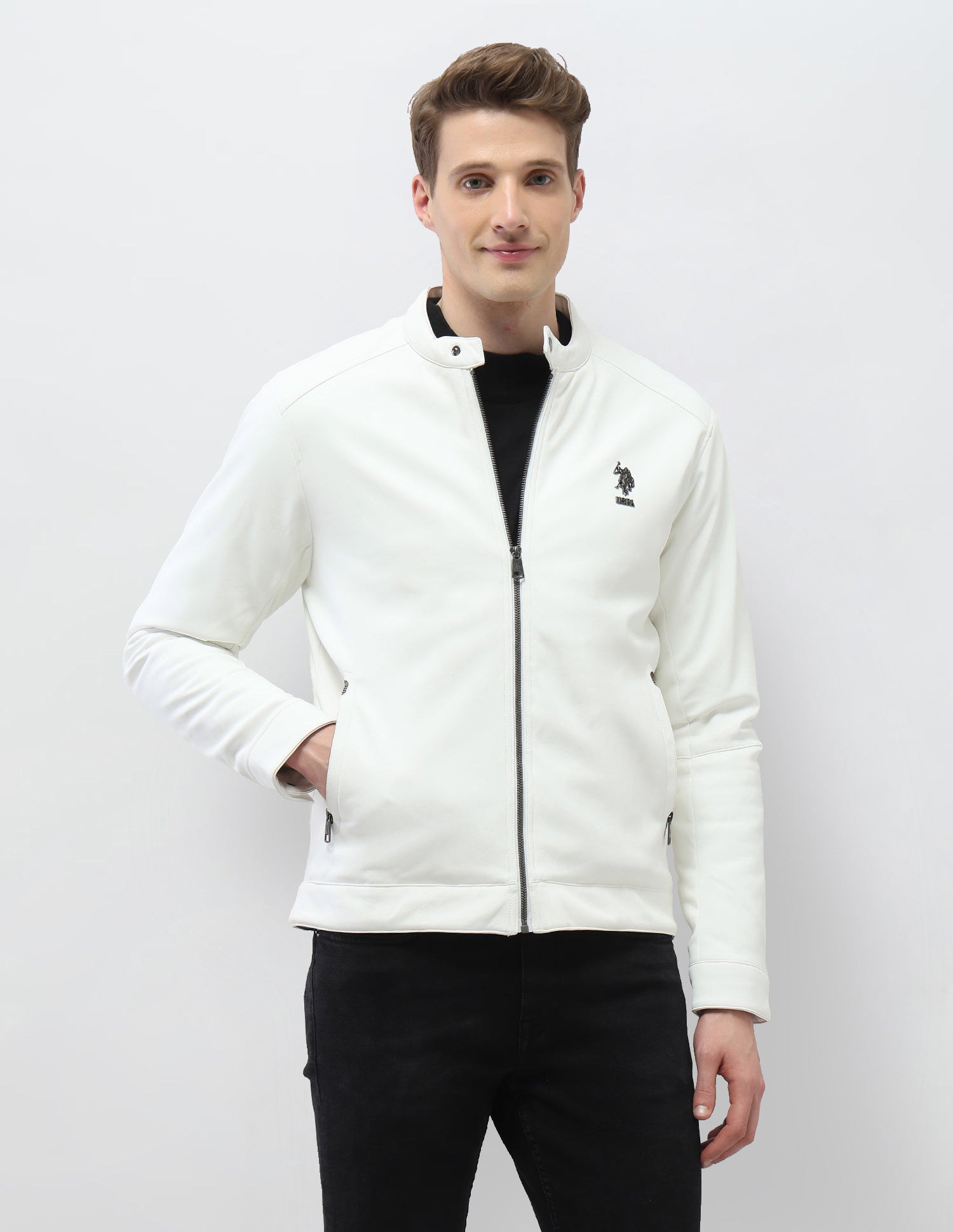 Solid Regular Fit Jacket Off White - U.S. Polo Assn. India | Large