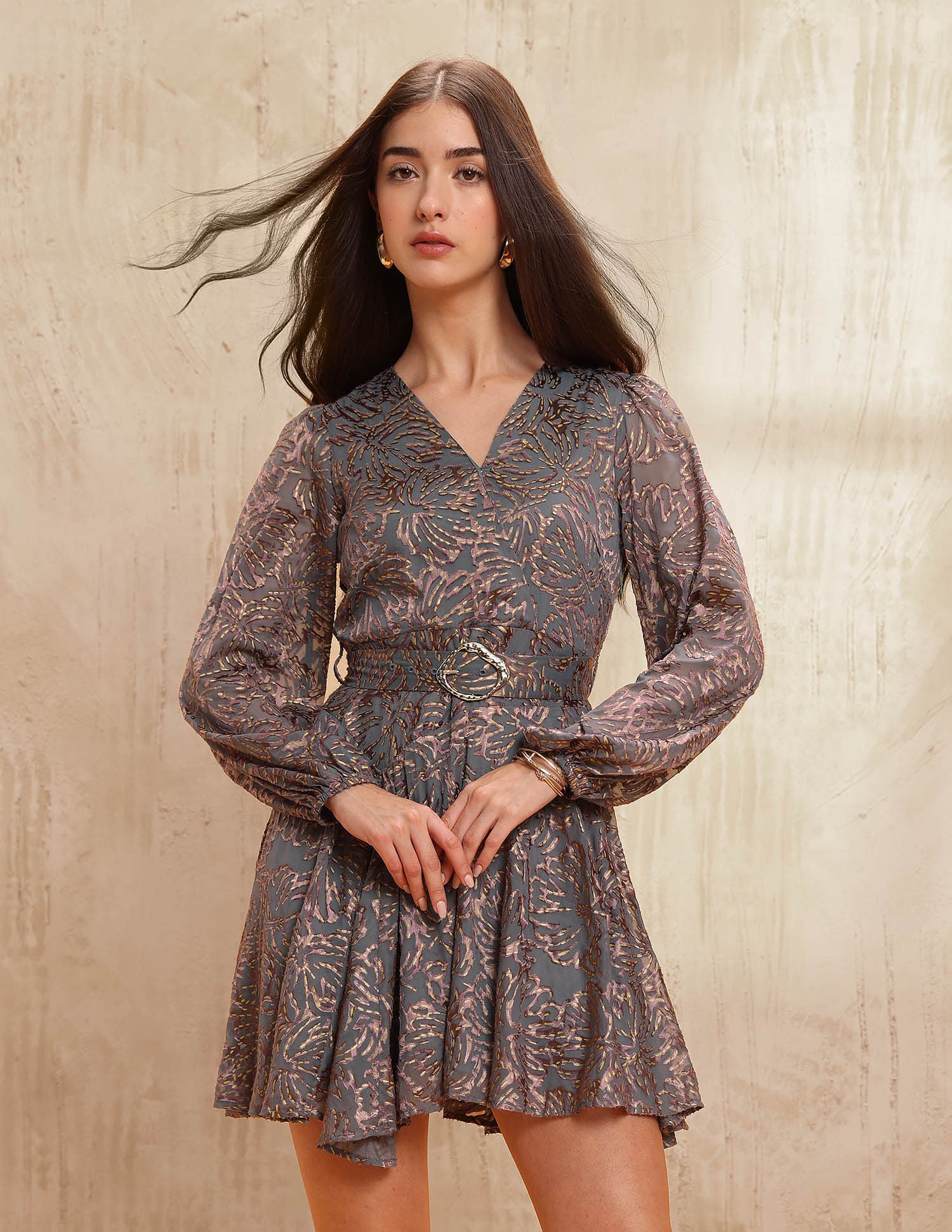 Abstract Printed Fit & Flare Dress With Belt Pink - U.S. POLO ASSN. | Large