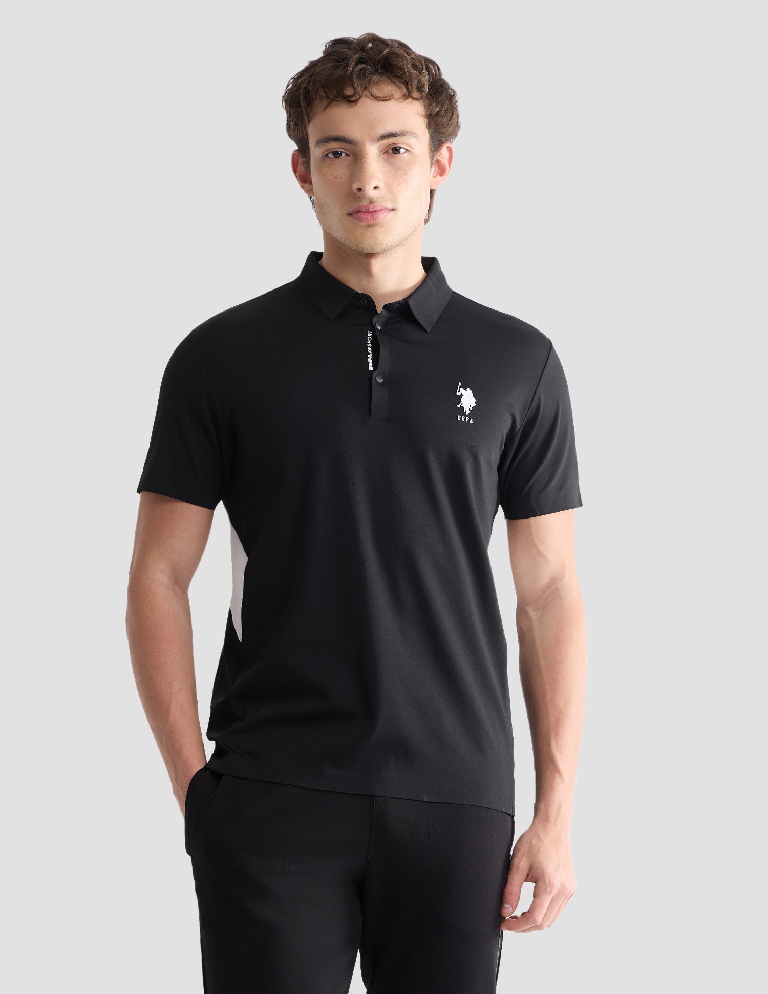 Solid Slim Fit Active Polo Shirt Black - U.S. Polo Assn. India | Large
