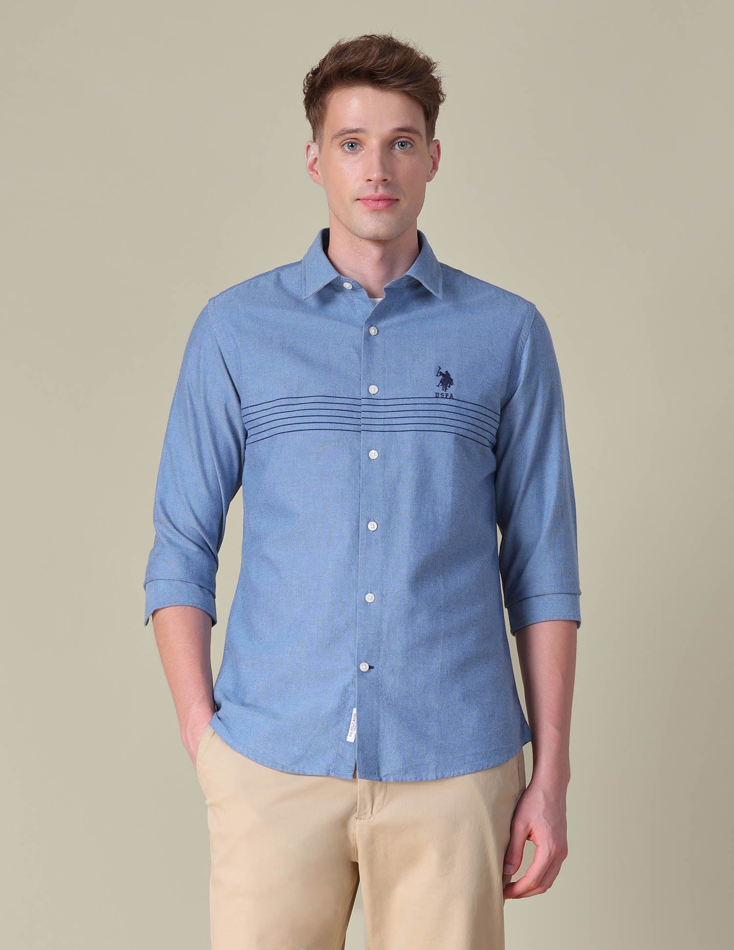 Horizontal Striped Tailored Fit Shirt Mid Blue - U.S. POLO ASSN. | Large