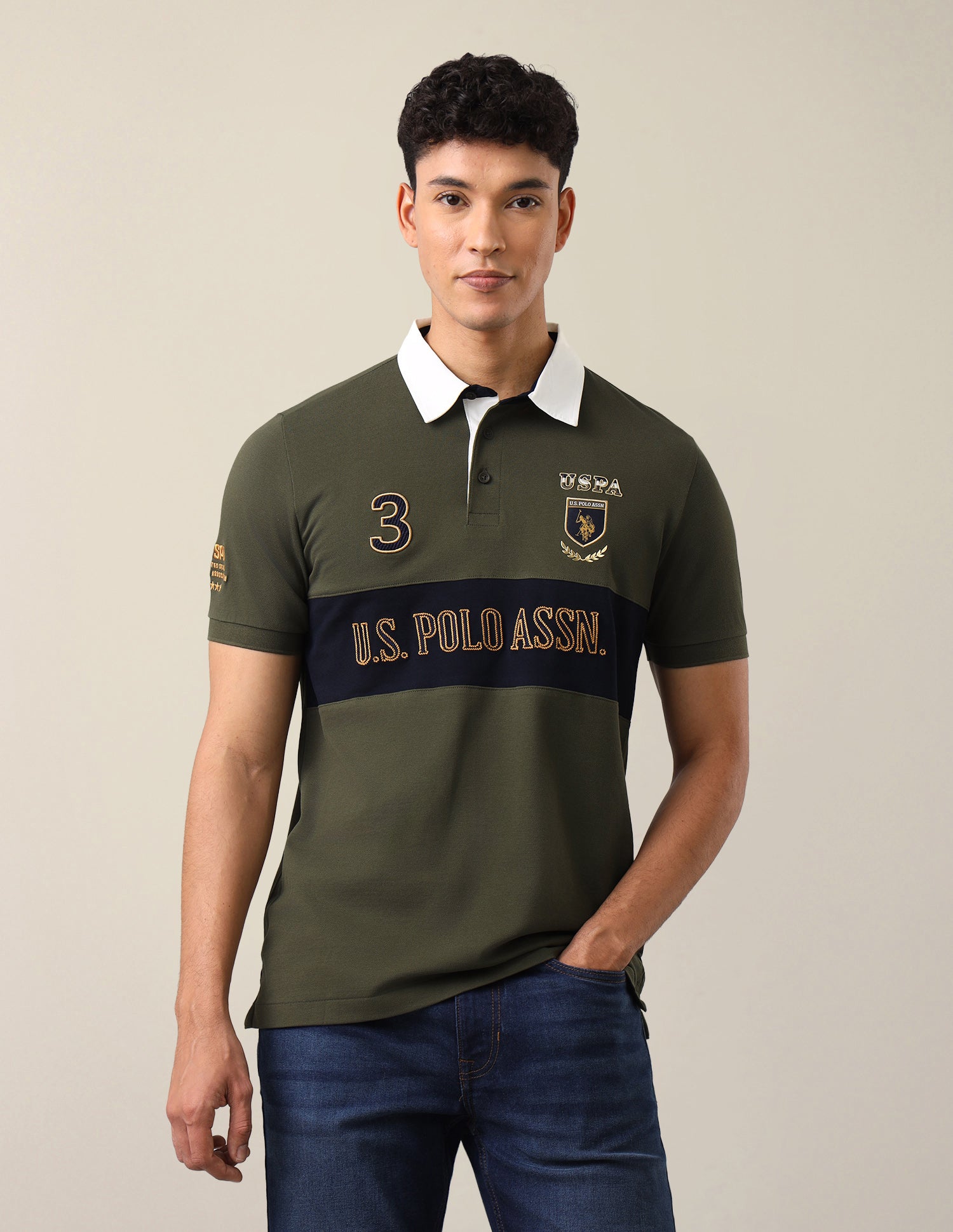 Brand Embroidered Slim Fit Polo Shirt Olive - U.S. Polo Assn. India | Large